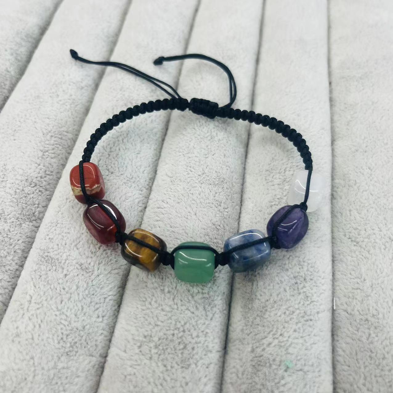 7 Chakras Bracelet Rectangle with Hand Woven Bracelet Natural Gemstone | Grounding & Passion | Wholesale Bulk Pricing