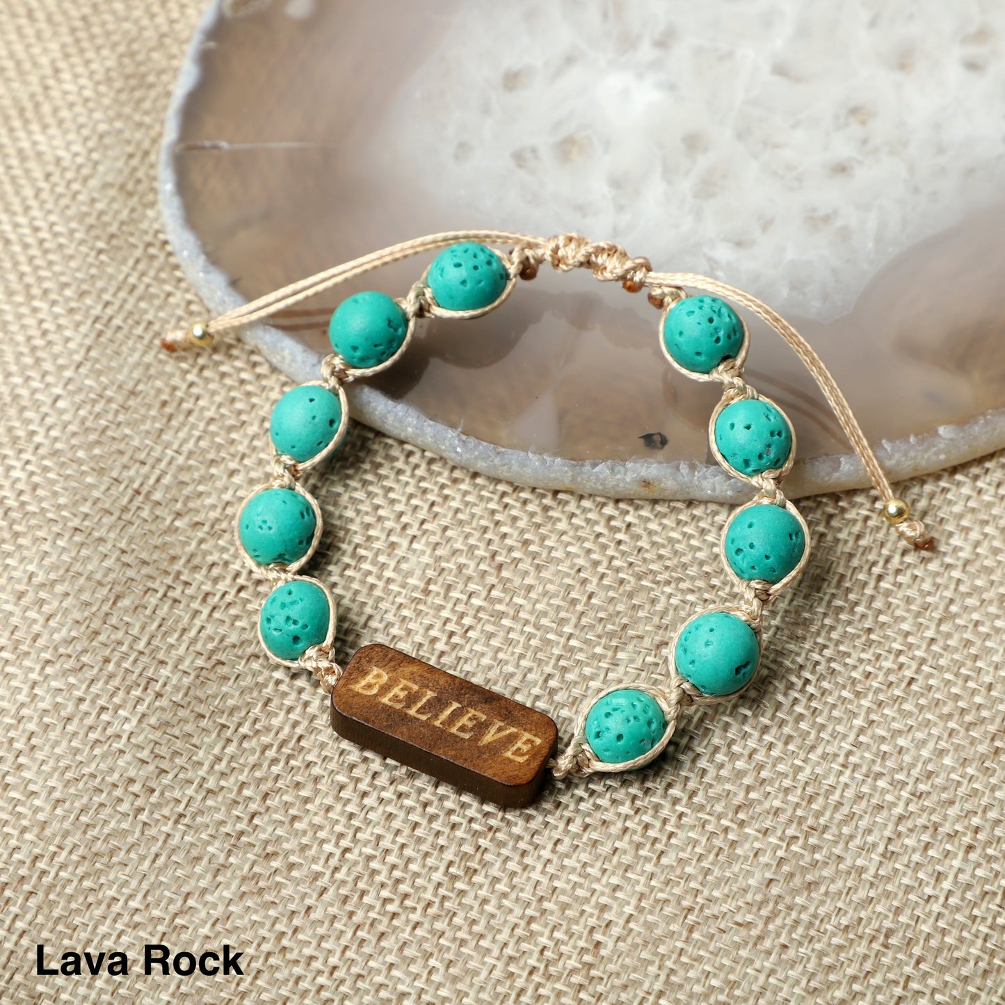 "BELIEVE" Bracelets (8mm Lava Rock, Wooden beads) ROLA DIRECT BUY