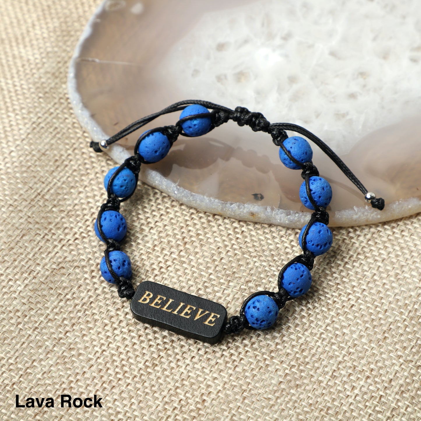 "BELIEVE" Bracelets (8mm Lava Rock, Wooden beads) ROLA DIRECT BUY