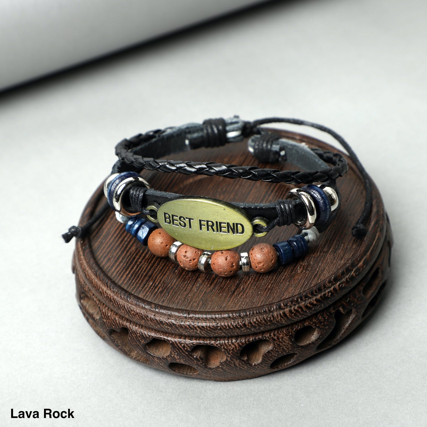"BEST FRIEND"Leather Bracelets ( 8mm Lava Rock beads) ROLA DIRECT BUY