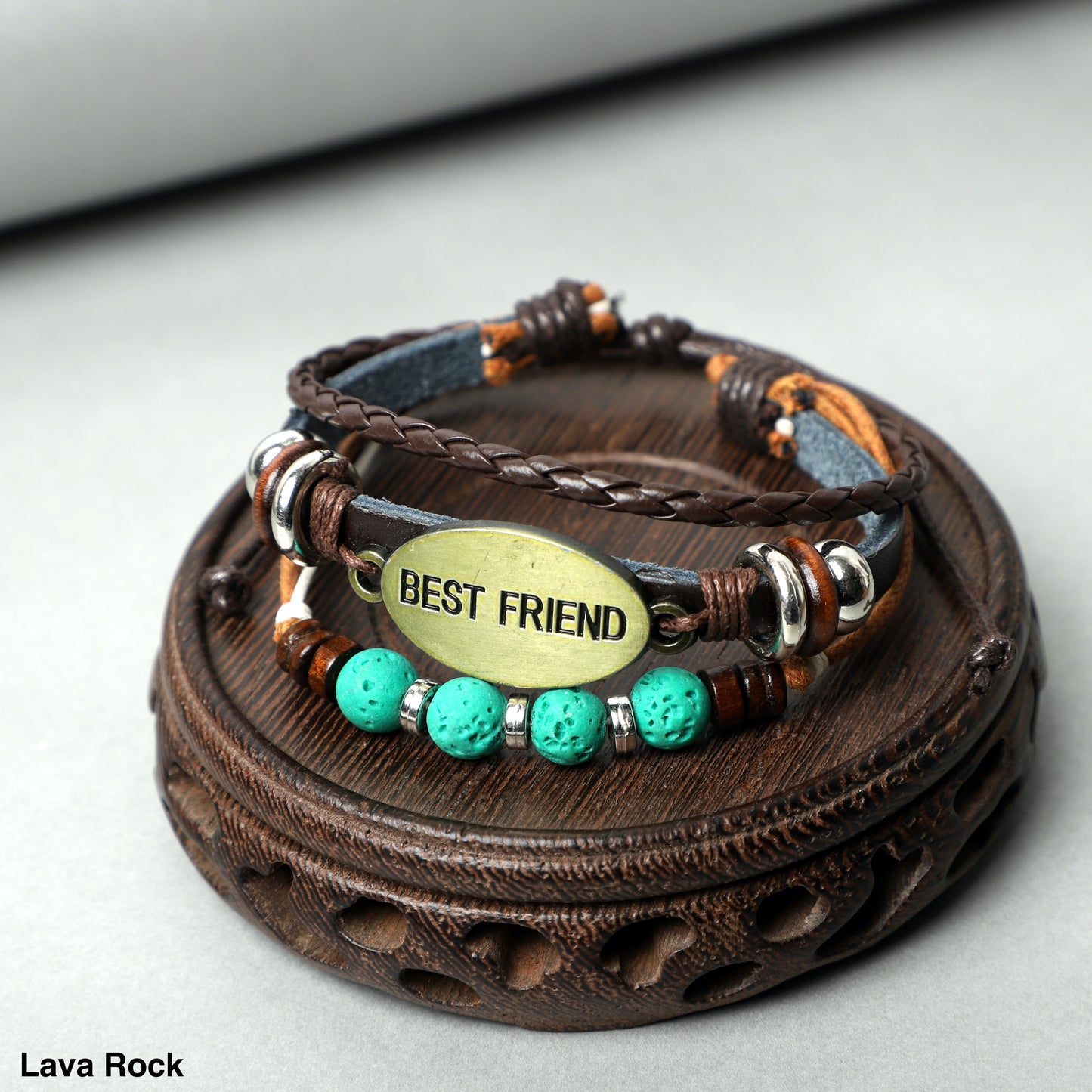 "BEST FRIEND"Leather Bracelets ( 8mm Lava Rock beads) ROLA DIRECT BUY