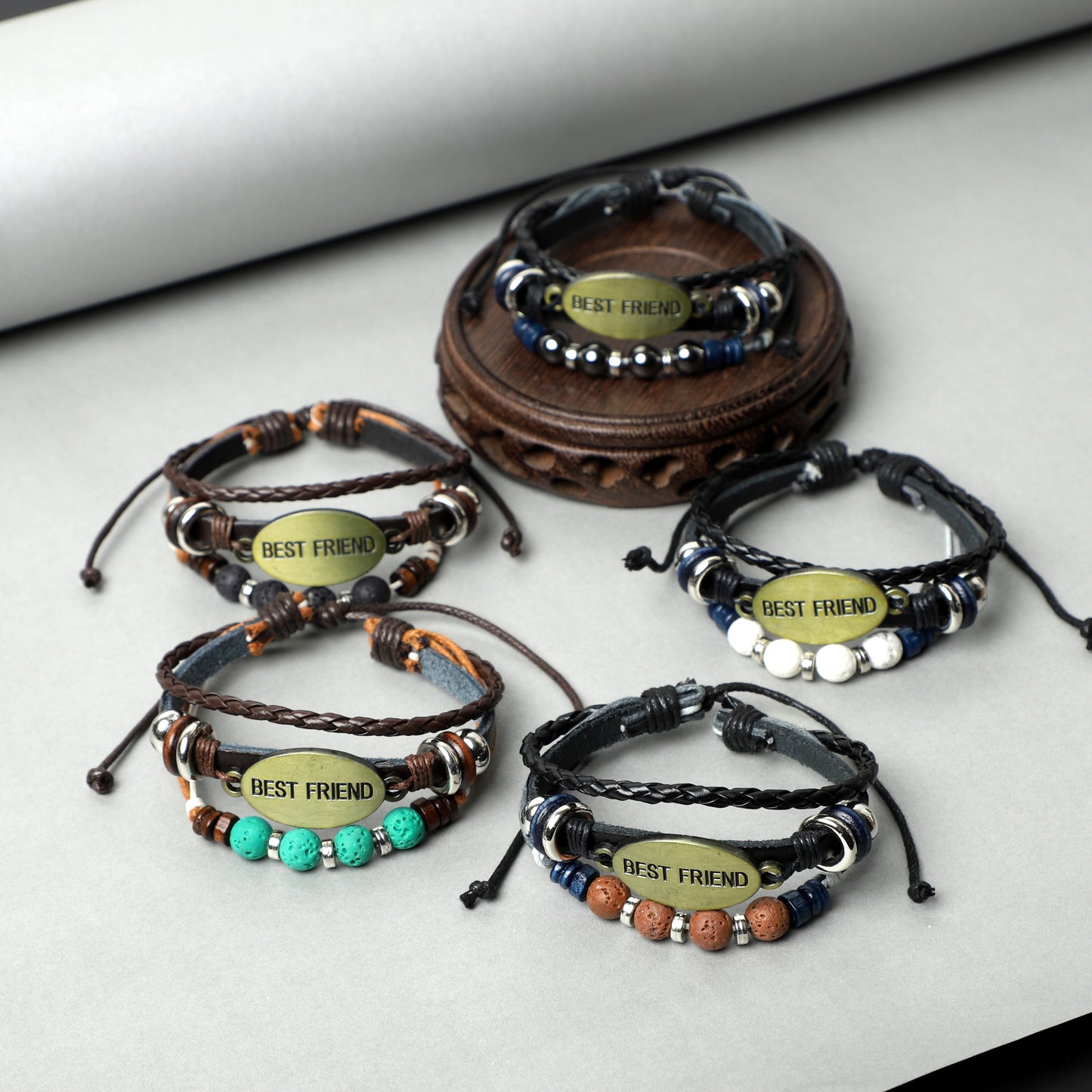 "BEST FRIEND"Leather Bracelets ( 8mm Lava Rock beads) ROLA DIRECT BUY