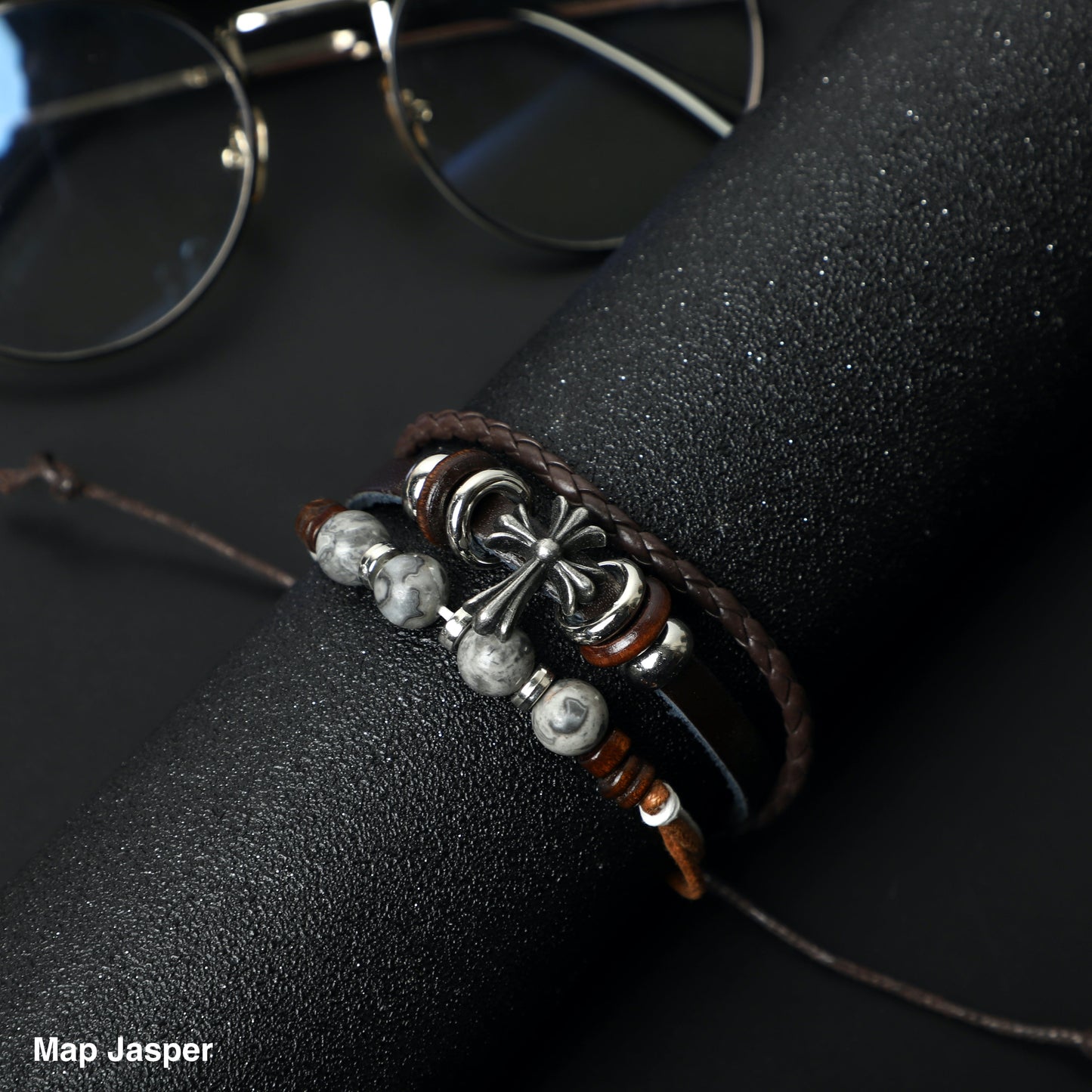 "CROSS" Leather Bracelets ( 8mm Lava Rock, Gemstone beads) ROLA DIRECT BUY