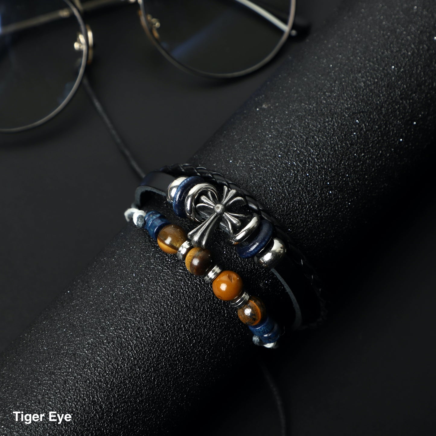 "CROSS" Leather Bracelets ( 8mm Lava Rock, Gemstone beads) ROLA DIRECT BUY