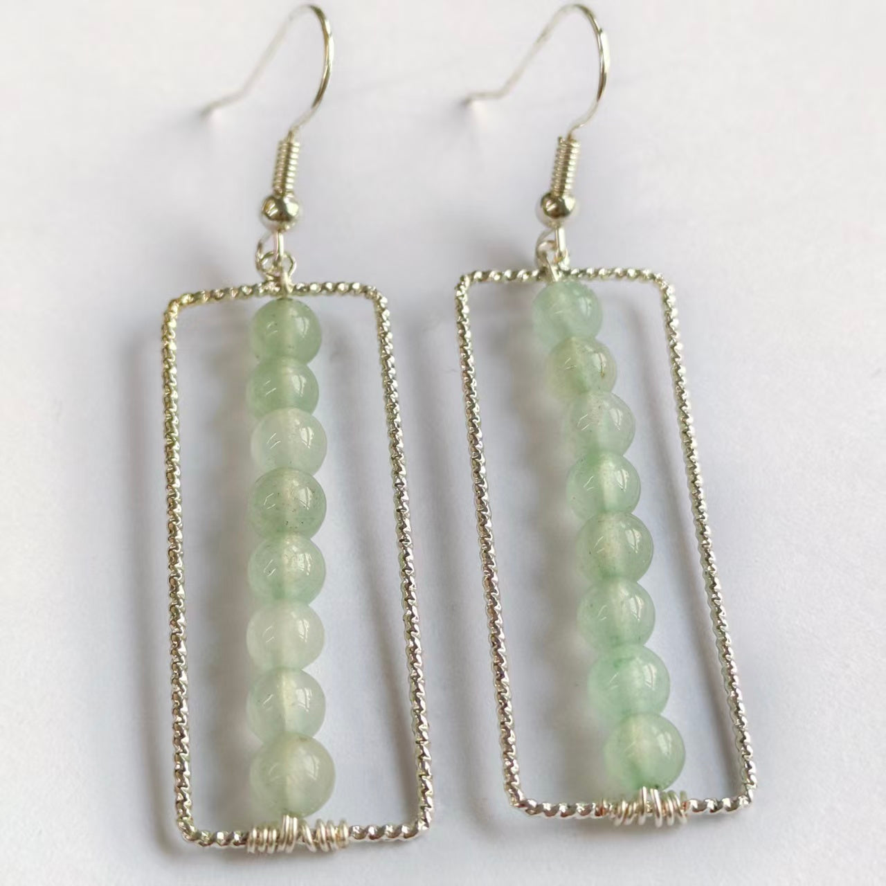 Rectangular Drop Earrings Natural Gemstone Beaded Brass Wire Handmade | Confidence & Grounding | Wholesale Bulk Pricing