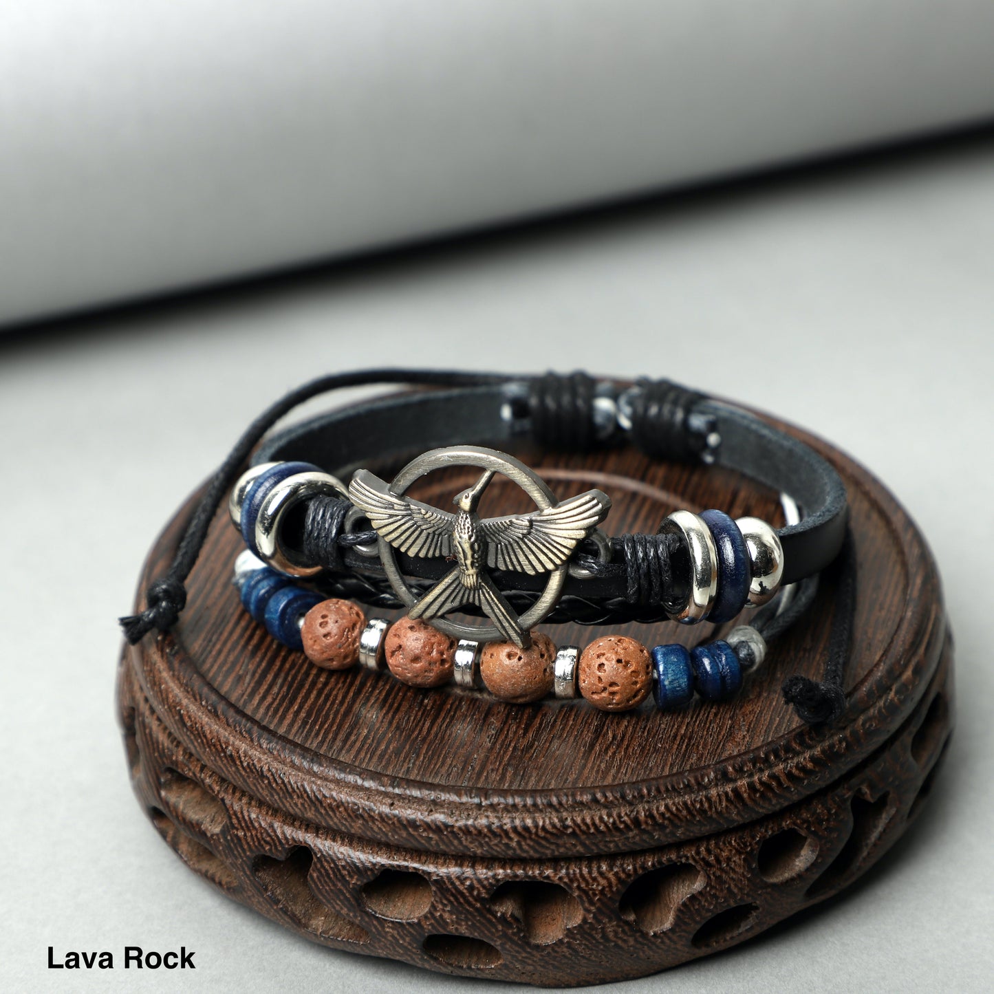 " Eagle" Leather Bracelets (8mm Lava Rock beads) ROLA DIRECT BUY