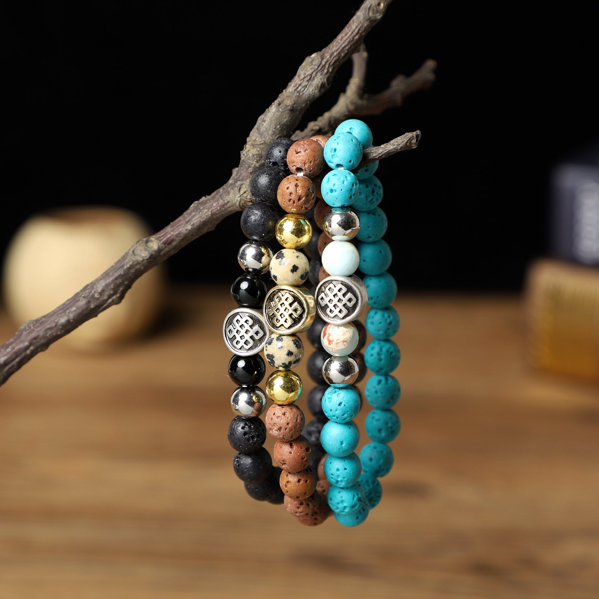 "Endless Knot" Bracelets (8mm Gemstone, Lava , Wooden beads) ROLA DIRECT BUY