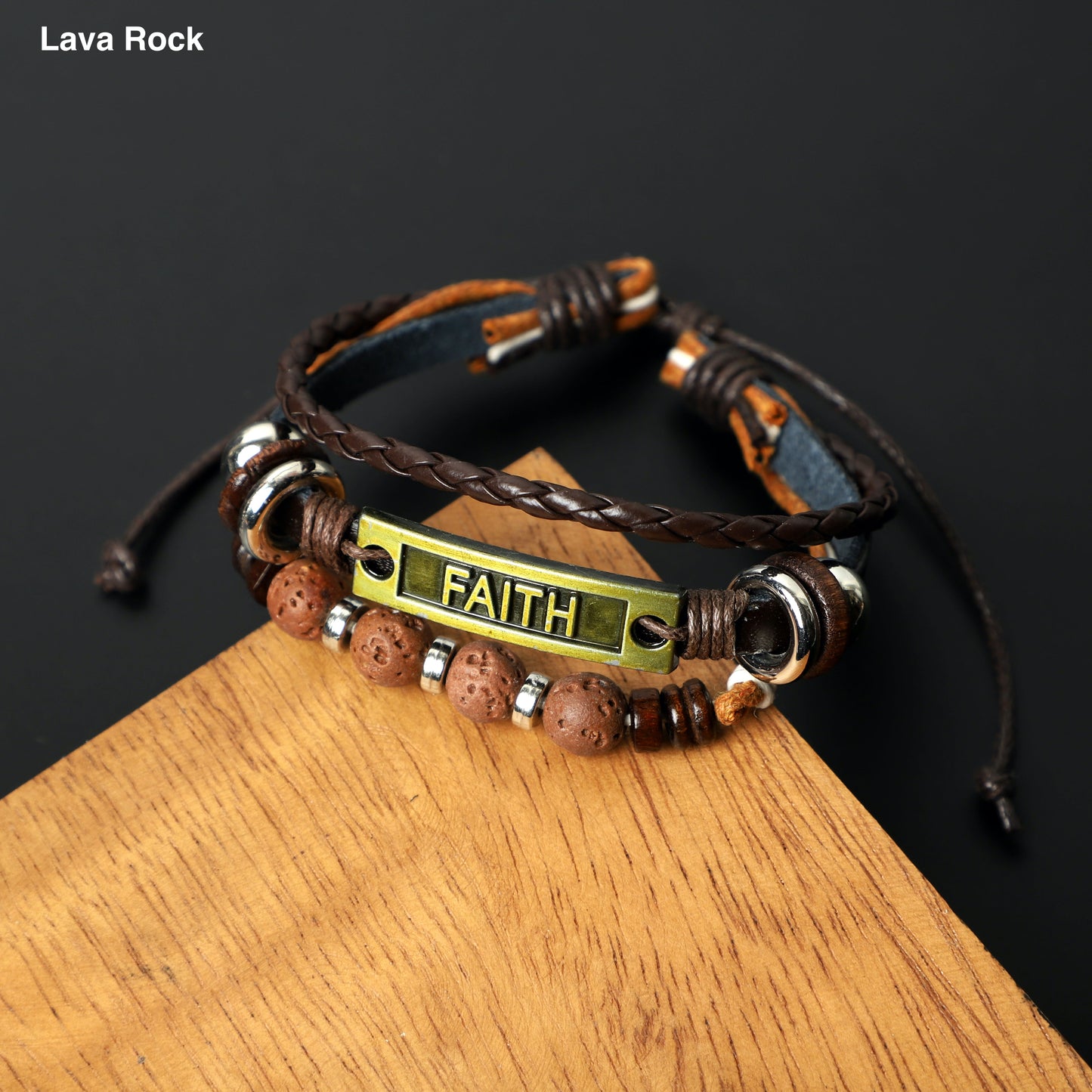 "FAITH" Leather Bracelets (8mm Lava Rock beads) ROLA DIRECT BUY