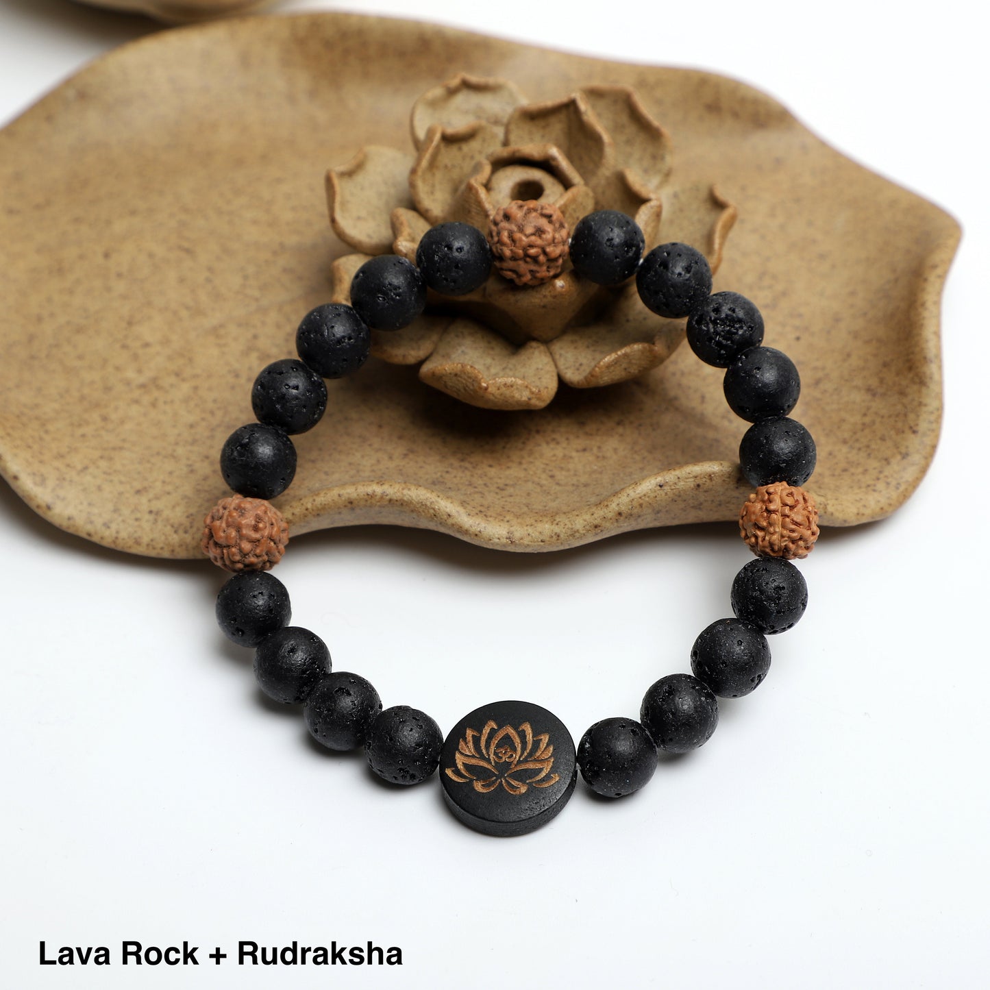 "LOTUS" Bracelet, ( 8mm Lava Rock, Wooden beads) ROLA DIRECT BUY