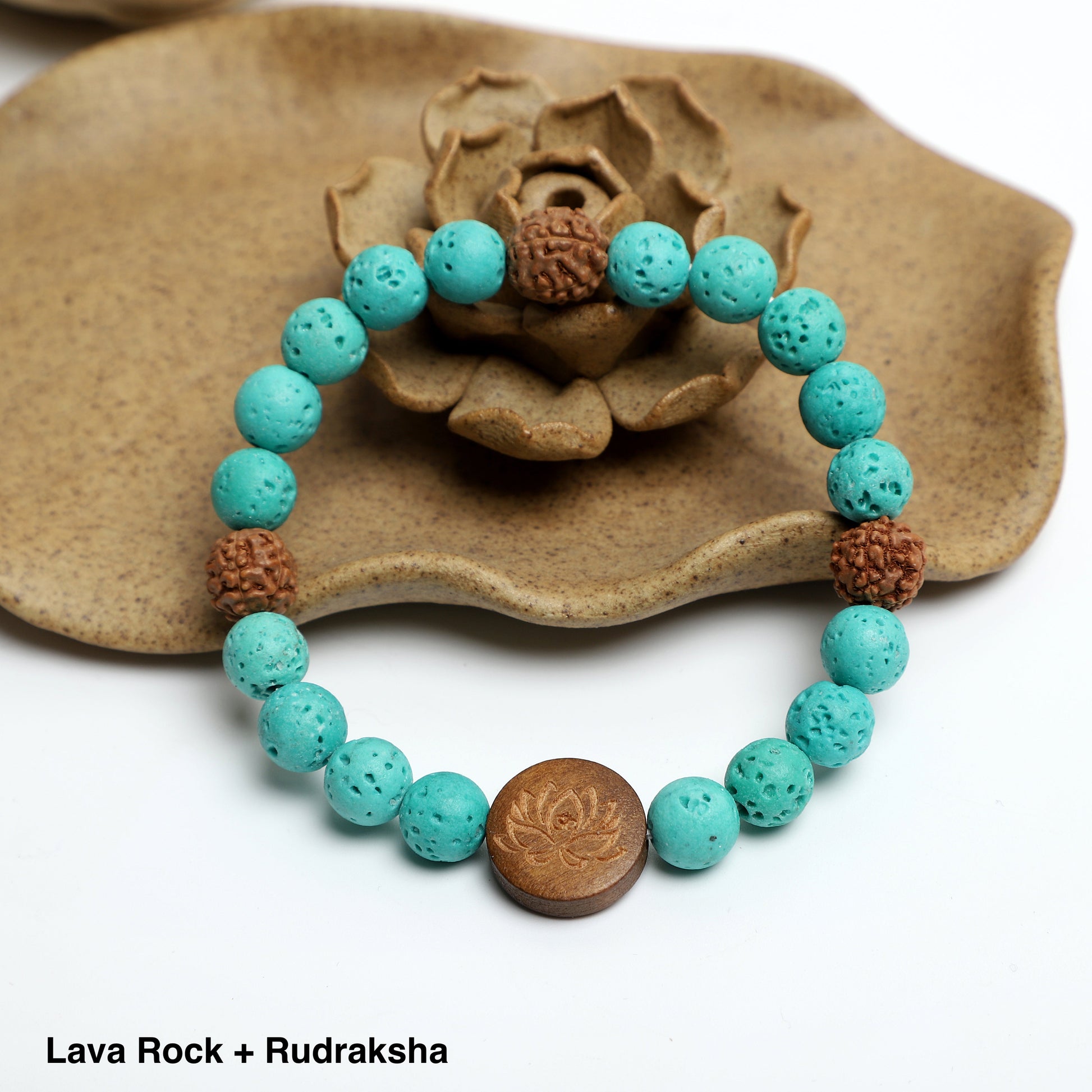 "LOTUS" Bracelet,  ( 8mm Lava Rock, Wooden beads) ROLA DIRECT BUY