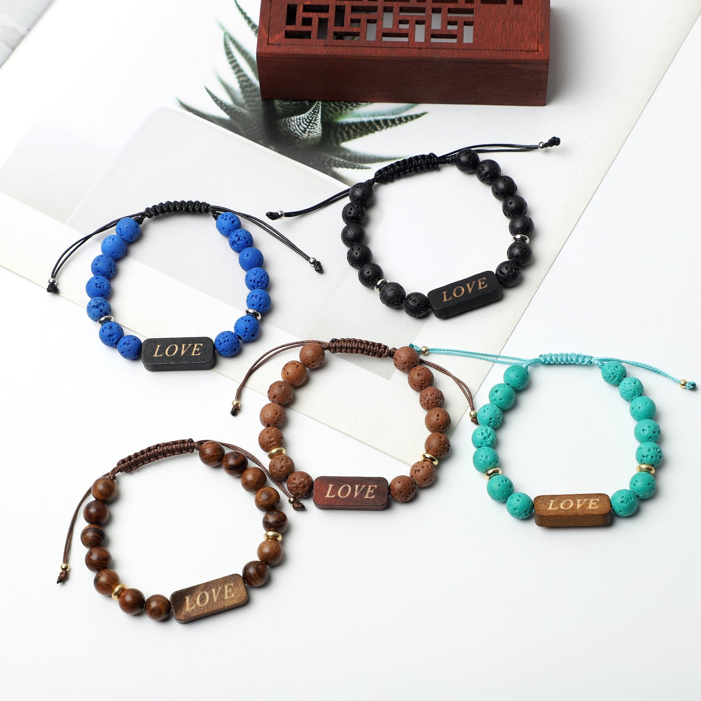 "LOVE" Bracelets (8mm Lava Rock, Wooden, gemstone beads) ROLA DIRECT BUY