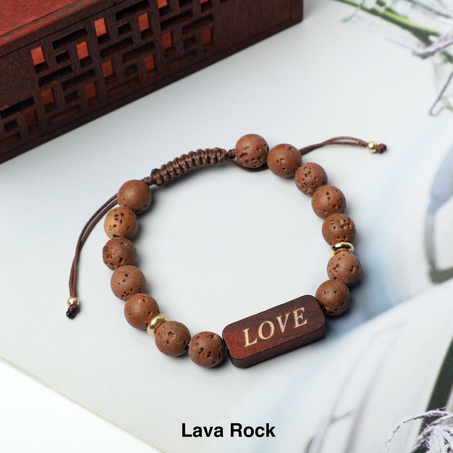 "LOVE" Bracelets (8mm Lava Rock, Wooden, gemstone beads) ROLA DIRECT BUY