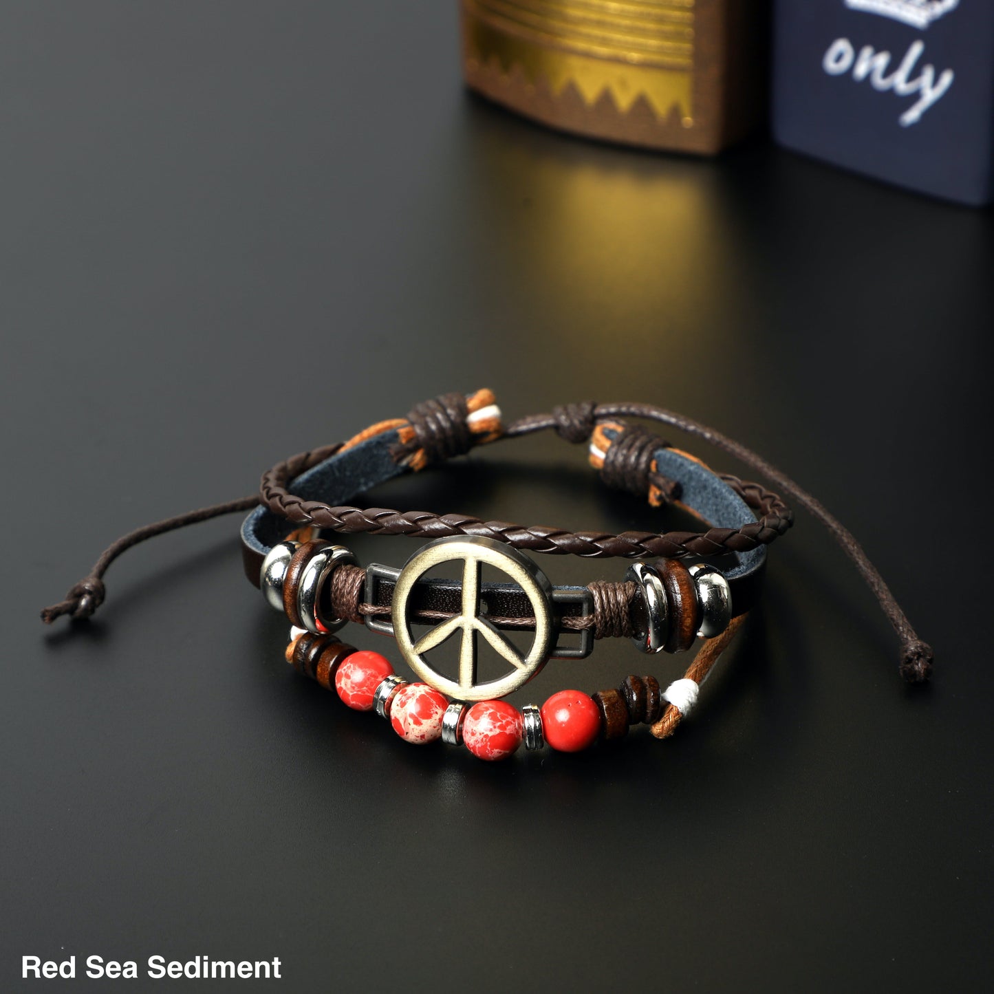 "PEACE" Leather Bracelets ( 8mm Lava Rock, Gemstone beads) ROLA DIRECT BUY