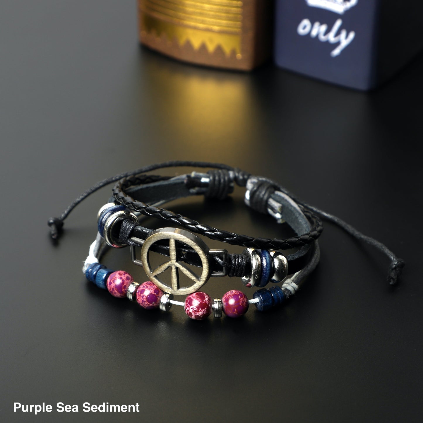 "PEACE" Leather Bracelets ( 8mm Lava Rock, Gemstone beads) ROLA DIRECT BUY