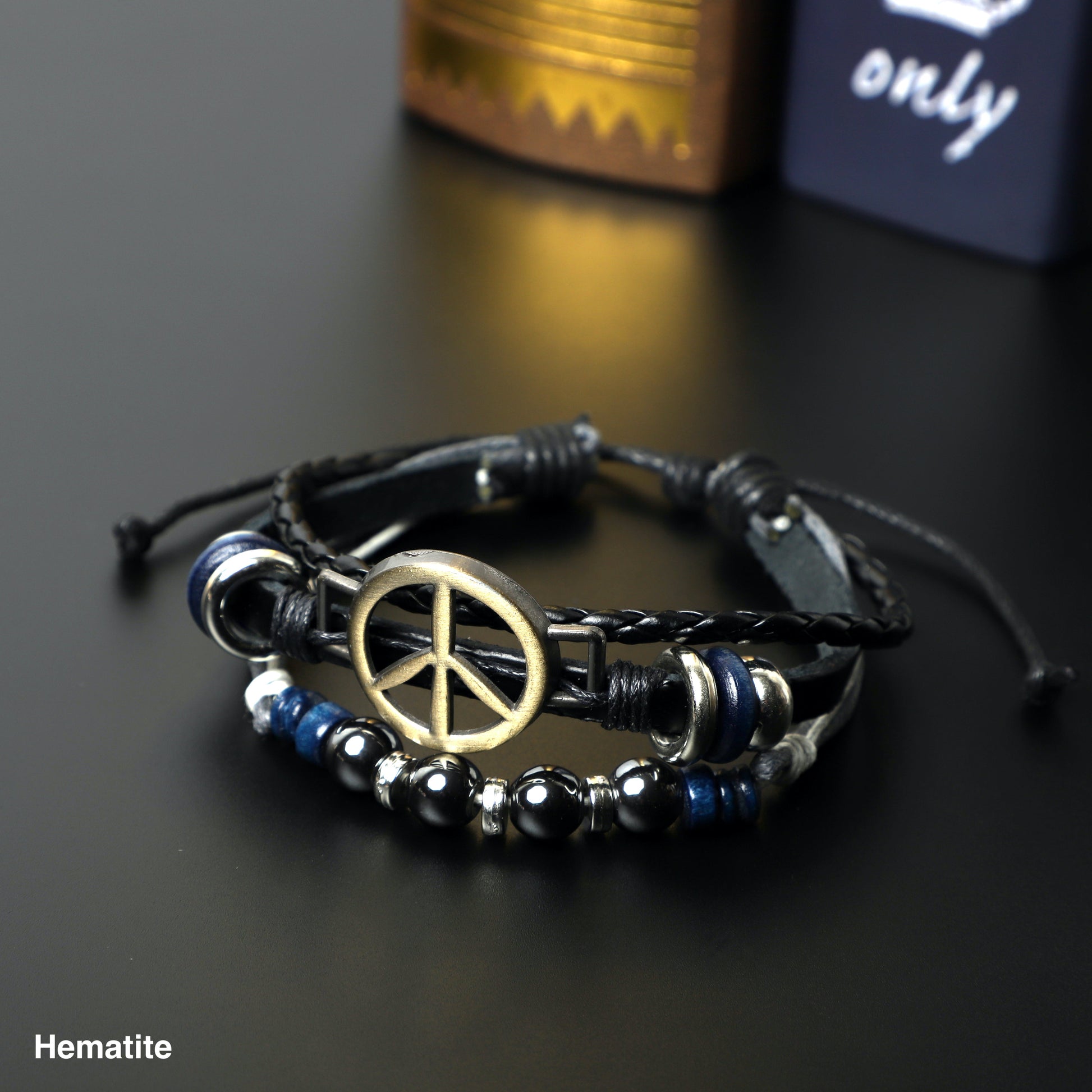 "PEACE" Leather Bracelets  ( 8mm Lava Rock, Gemstone beads) ROLA DIRECT BUY