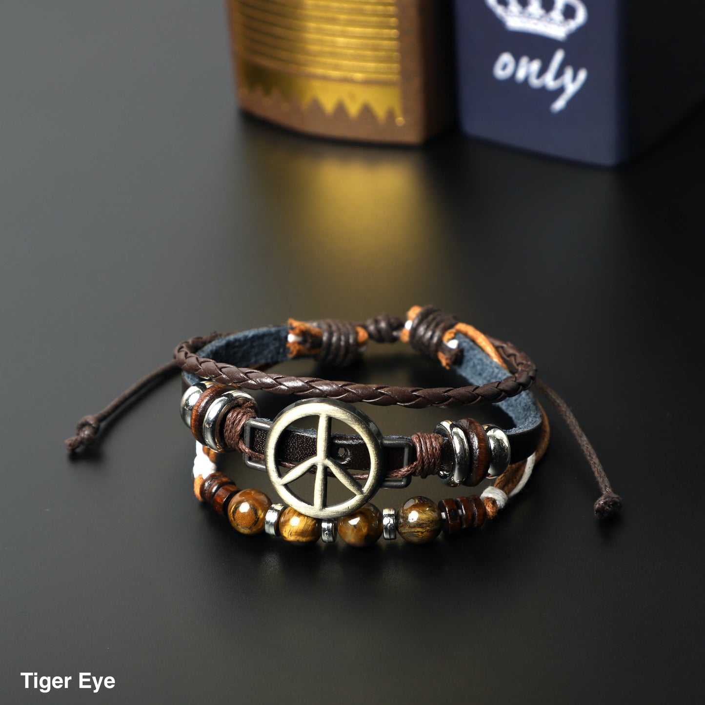 "PEACE" Leather Bracelets ( 8mm Lava Rock, Gemstone beads) ROLA DIRECT BUY