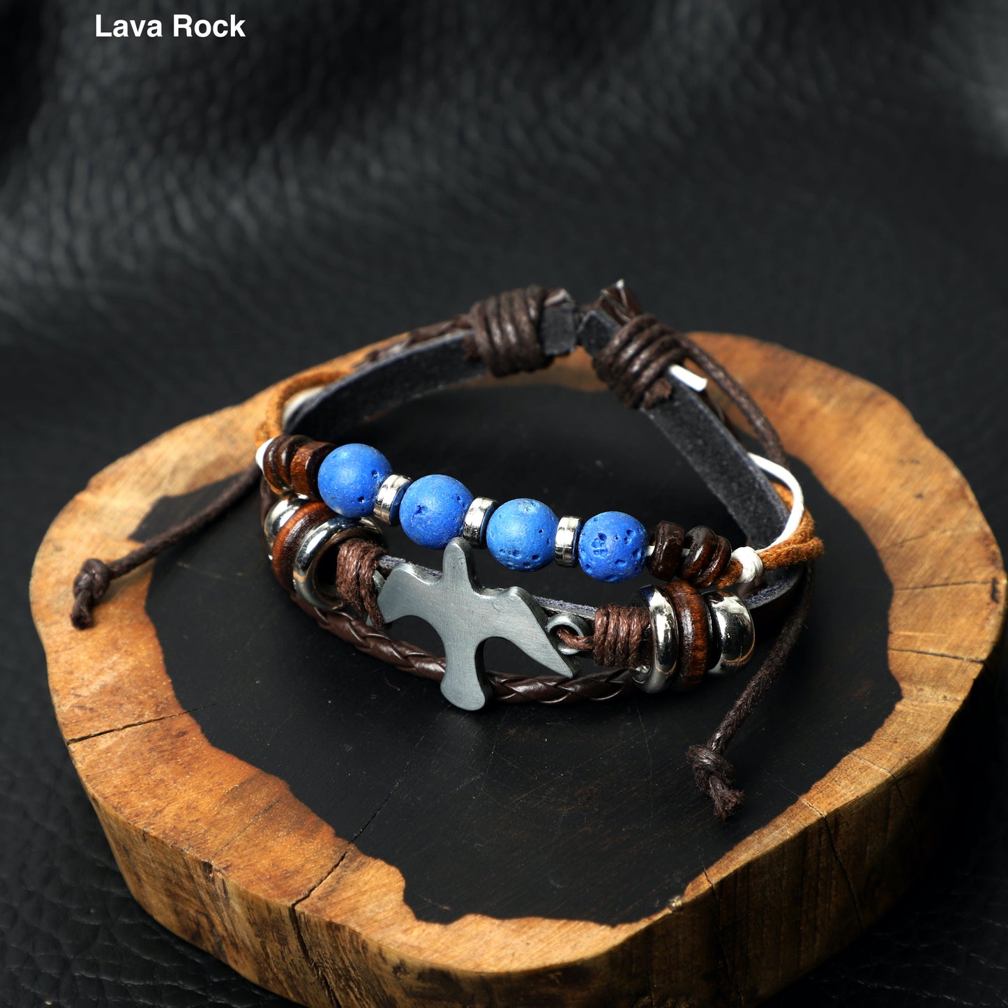 "Peace Dove"Leather Bracelets (8mm Lava Rock beads) ROLA DIRECT BUY