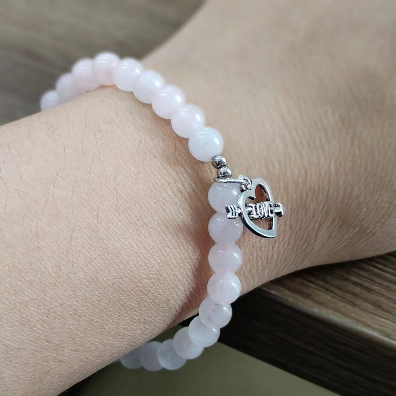Arrow Heart Charm Bracelet Natural Stone Round Beads | Romantic & True Love | Wholesale Bulk Pricing