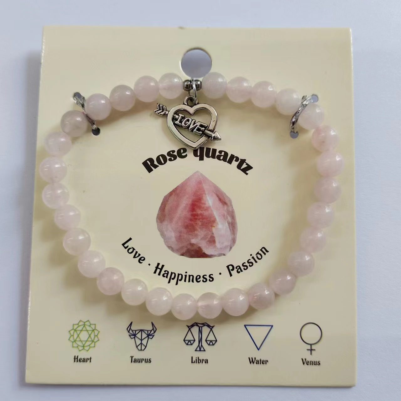 Arrow Heart Charm Bracelet Natural Stone Round Beads | Romantic & True Love | Wholesale Bulk Pricing
