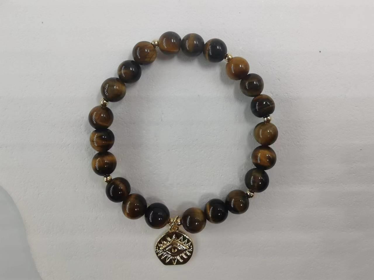 Evil Eye Charm Bracelet Natural Gemstone 8mm Beads | Lucky & Protection | Wholesale Bulk Pricing