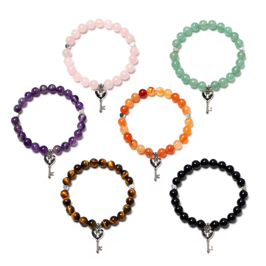 Lovekey Charm Bracelet Natural Gemstone Beaded | Love & Commitment | Wholesale Bulk Pricing