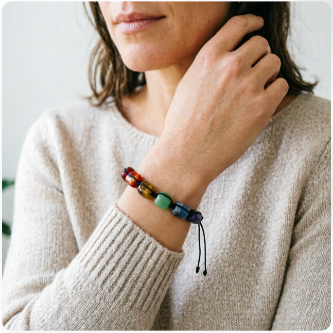 7 Chakras Bracelet Rectangle Beads Handmade Macrame Natural Gemstone | Grounding & Healing | Wholesale Bulk Pricing
