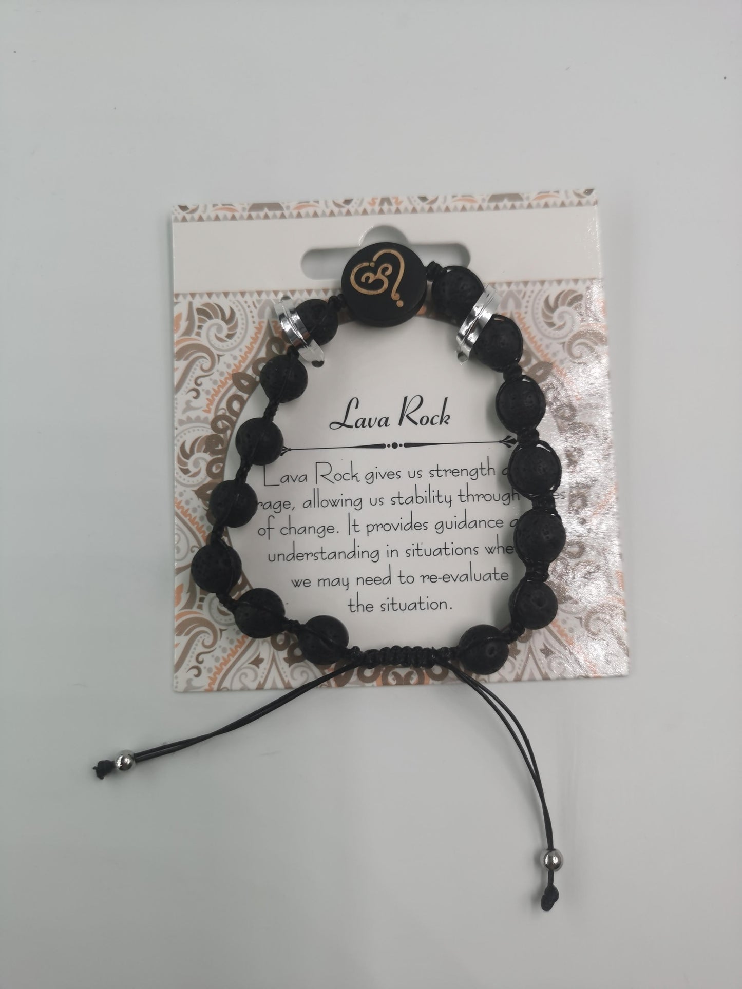 OM Heart Charm Macrame Bracelet Natural Gemstone Lava Beads | Grounding & Healing | Wholesale Bulk Pricing