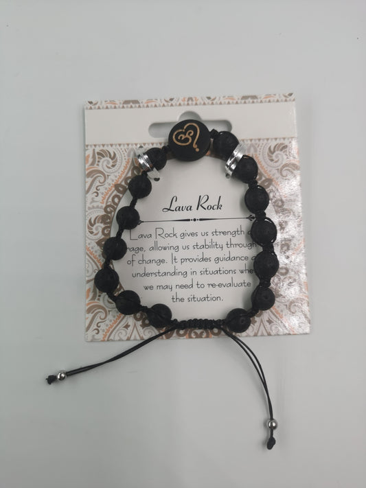 OM Heart Charm Macrame Bracelet Natural Gemstone Lava Beads | Grounding & Healing | Wholesale Bulk Pricing