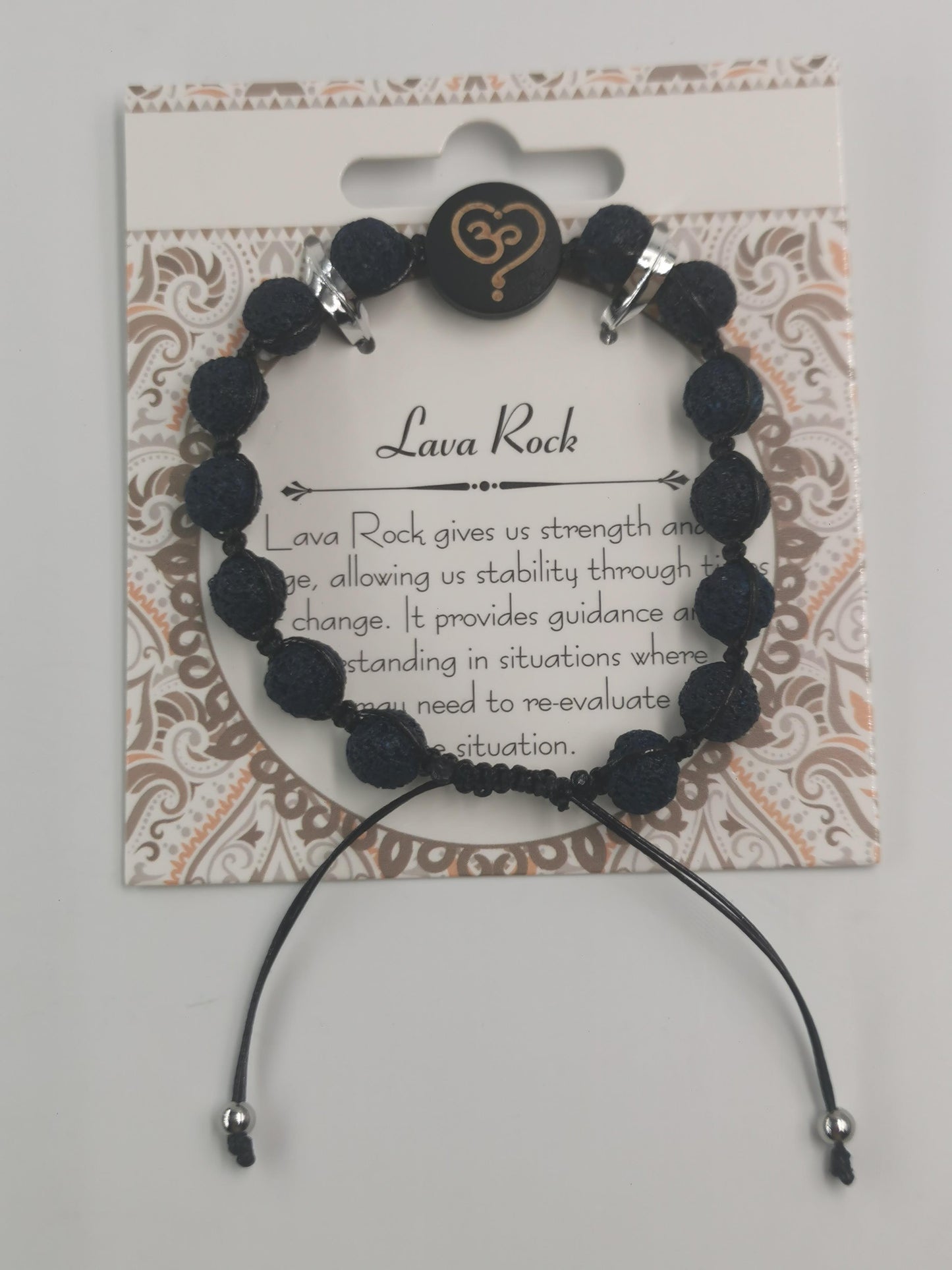 OM Heart Charm Macrame Bracelet Natural Gemstone Lava Beads | Grounding & Healing | Wholesale Bulk Pricing