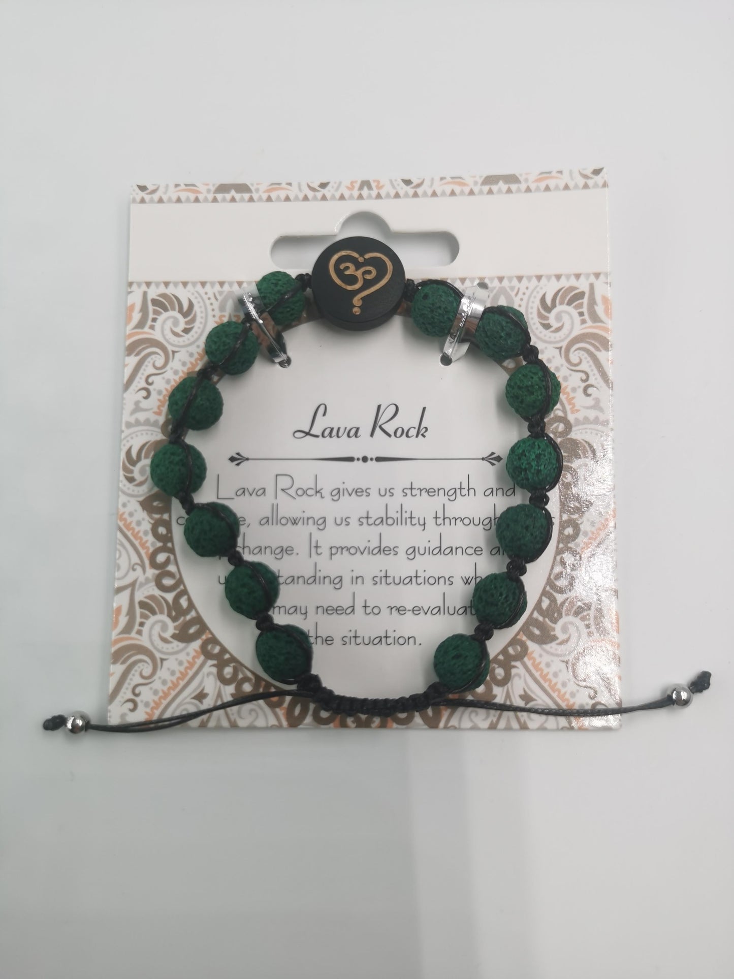 OM Heart Charm Macrame Bracelet Natural Gemstone Lava Beads | Grounding & Healing | Wholesale Bulk Pricing