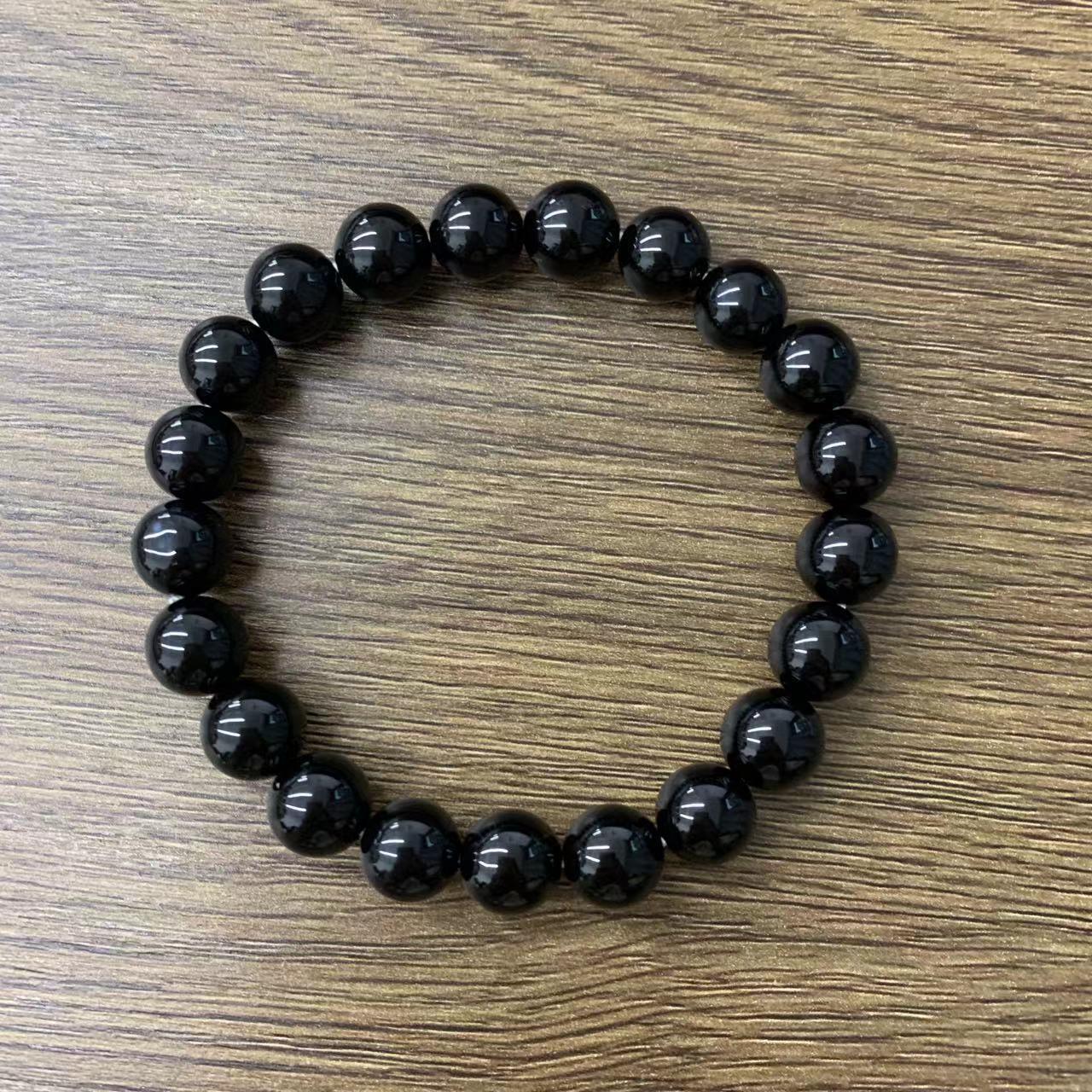 Black Onyx Bracelet Natural Gemstone Round Beads | Grounding & Protection | Wholesale Bulk Pricing