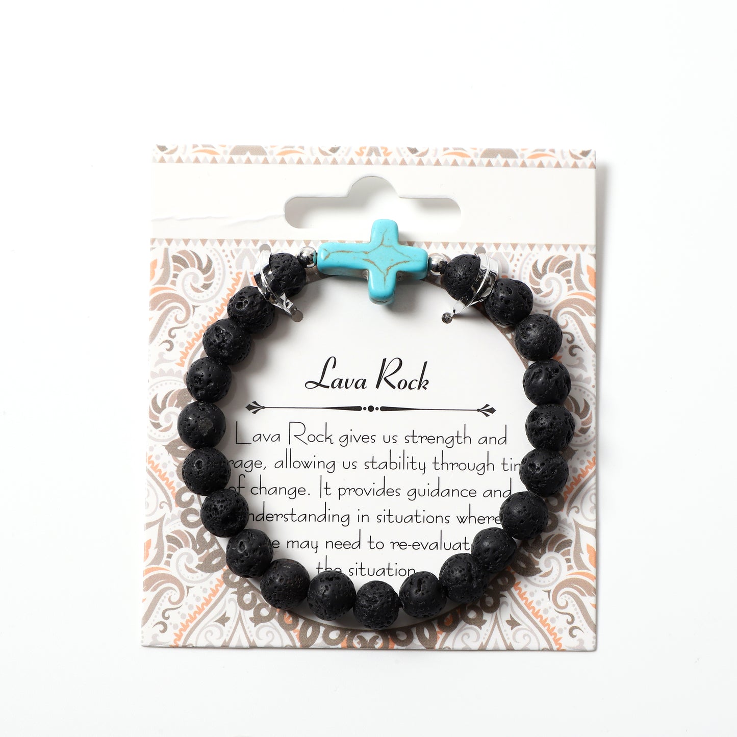 Blue Turquoise Cross Bracelet Natural Stone / Wooden Round Bead 8MM | Faith & Good Wishes | Wholesale Bulk Pricing