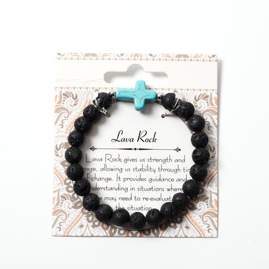Blue Turquoise Cross Bracelet Natural Stone / Wooden Round Bead 8MM | Faith & Good Wishes | Wholesale Bulk Pricing