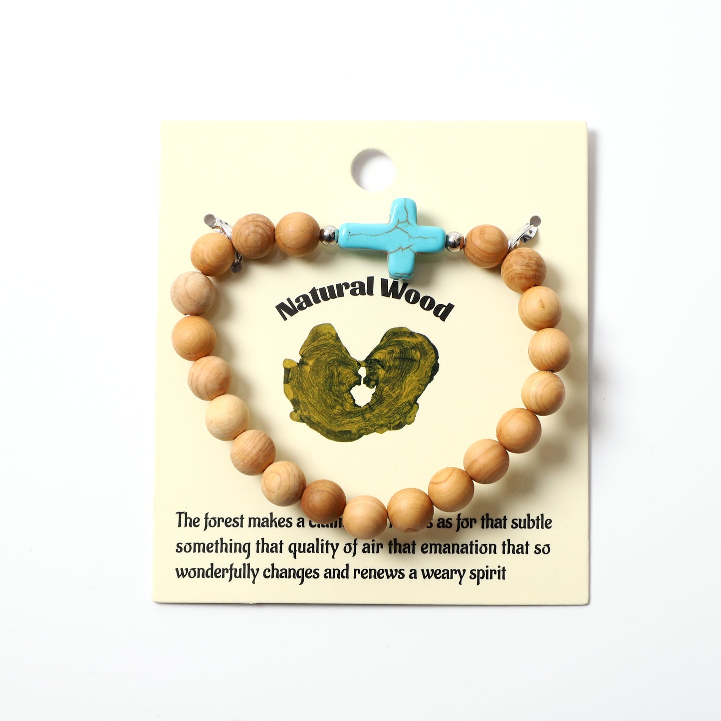 Blue Turquoise Cross Bracelet Natural Stone / Wooden Round Bead 8MM | Faith & Good Wishes | Wholesale Bulk Pricing