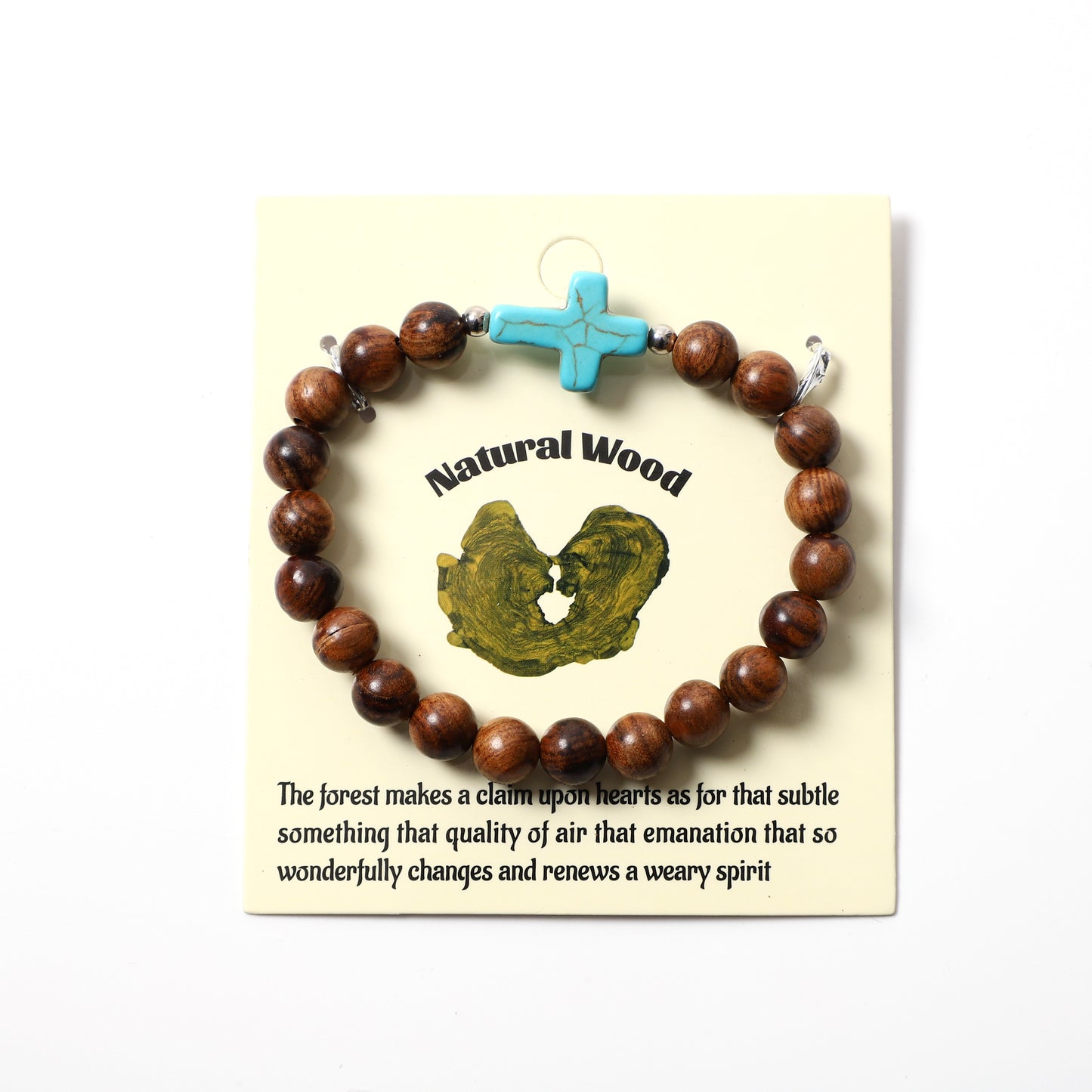 Blue Turquoise Cross Bracelet Natural Stone / Wooden Round Bead 8MM | Faith & Good Wishes | Wholesale Bulk Pricing