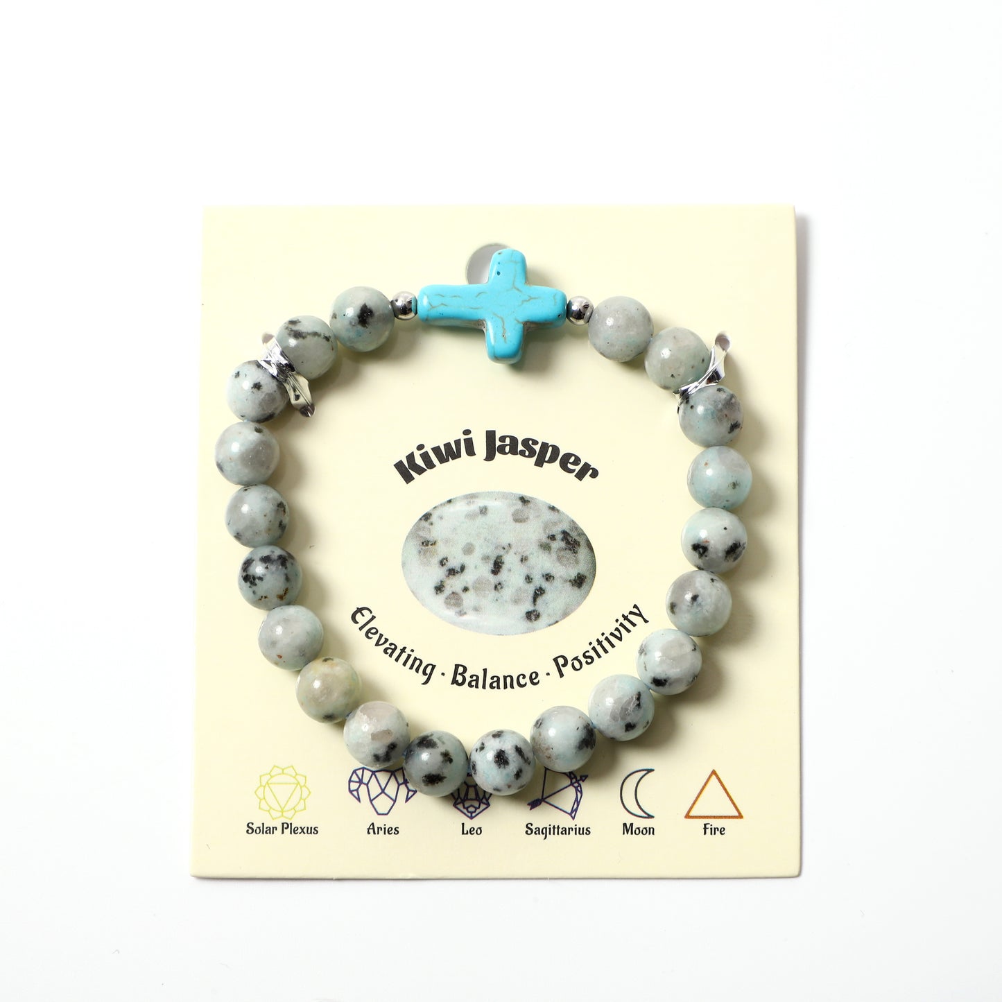 Blue Turquoise Cross Bracelet Natural Stone / Wooden Round Bead 8MM | Faith & Good Wishes | Wholesale Bulk Pricing