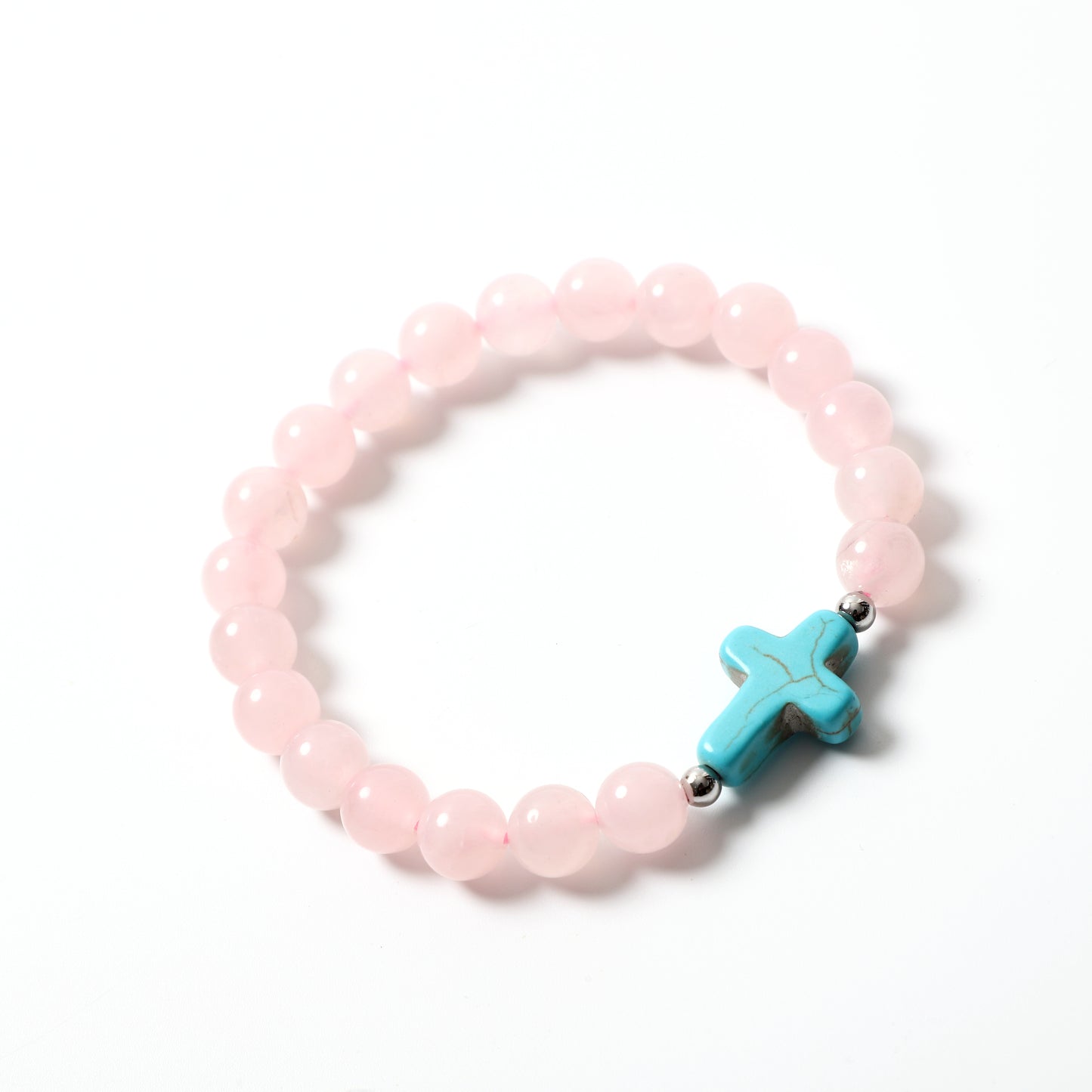 Blue Turquoise Cross Bracelet Natural Stone / Wooden Round Bead 8MM | Faith & Good Wishes | Wholesale Bulk Pricing