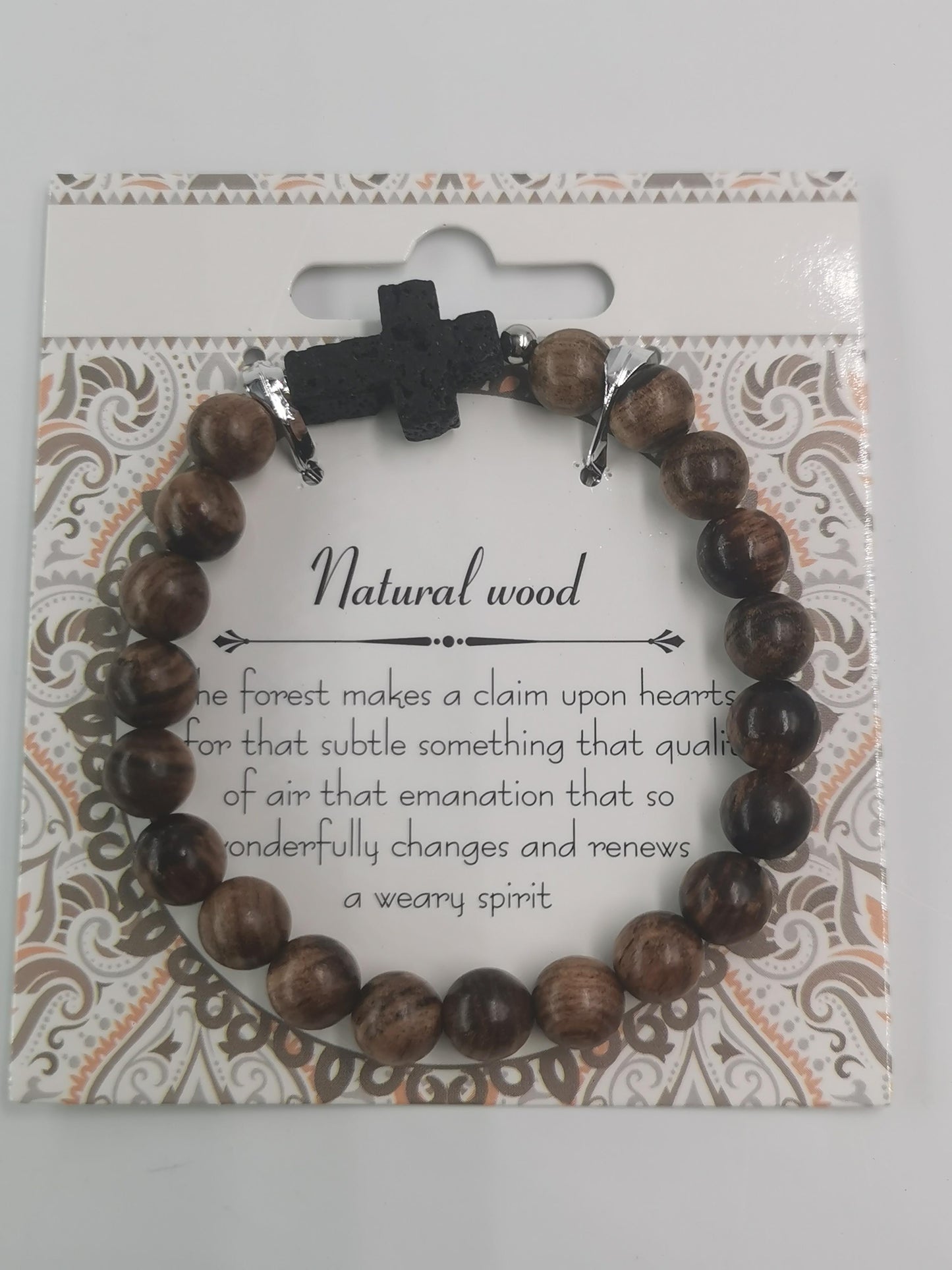 Black Lava Cross Bracelet Natural Stone / Wooden Round Bead 8mm| Faith & Protection | Wholesale Bulk Pricing