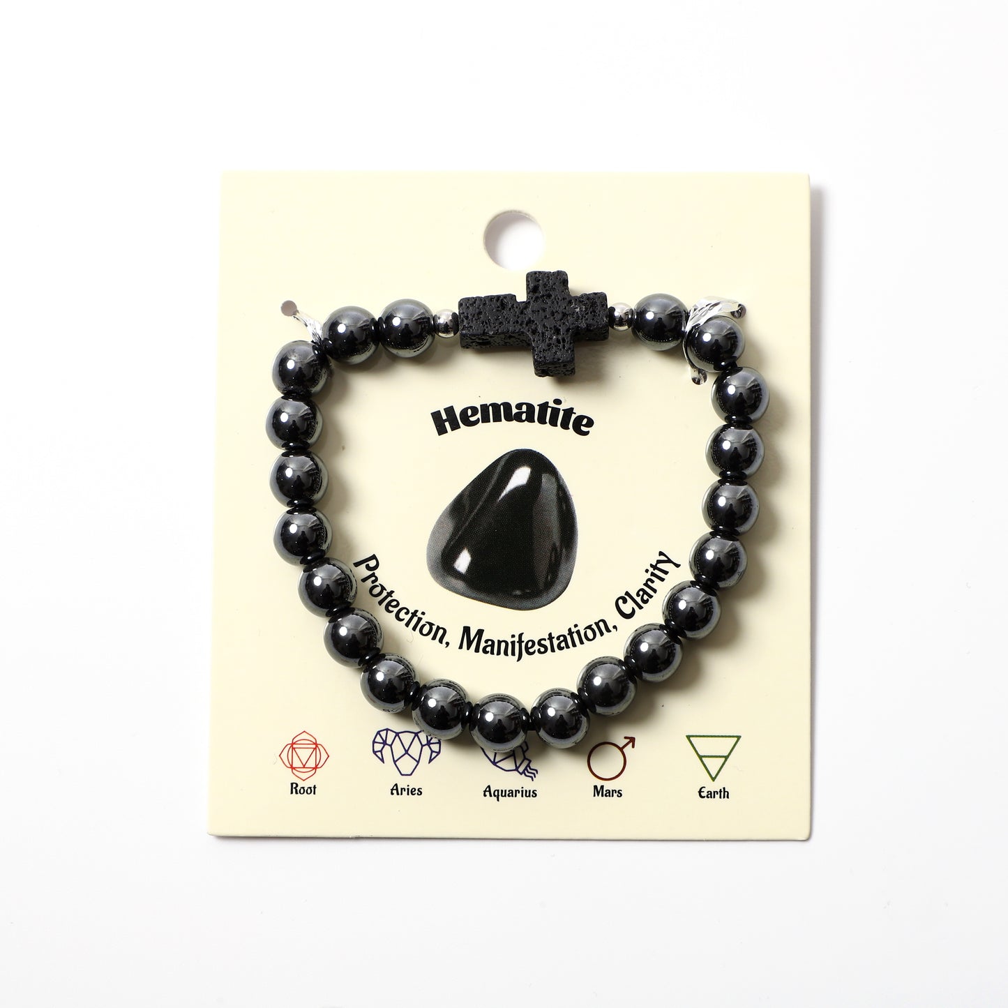 Black Lava Cross Bracelet Natural Stone / Wooden Round Bead 8mm| Faith & Protection | Wholesale Bulk Pricing