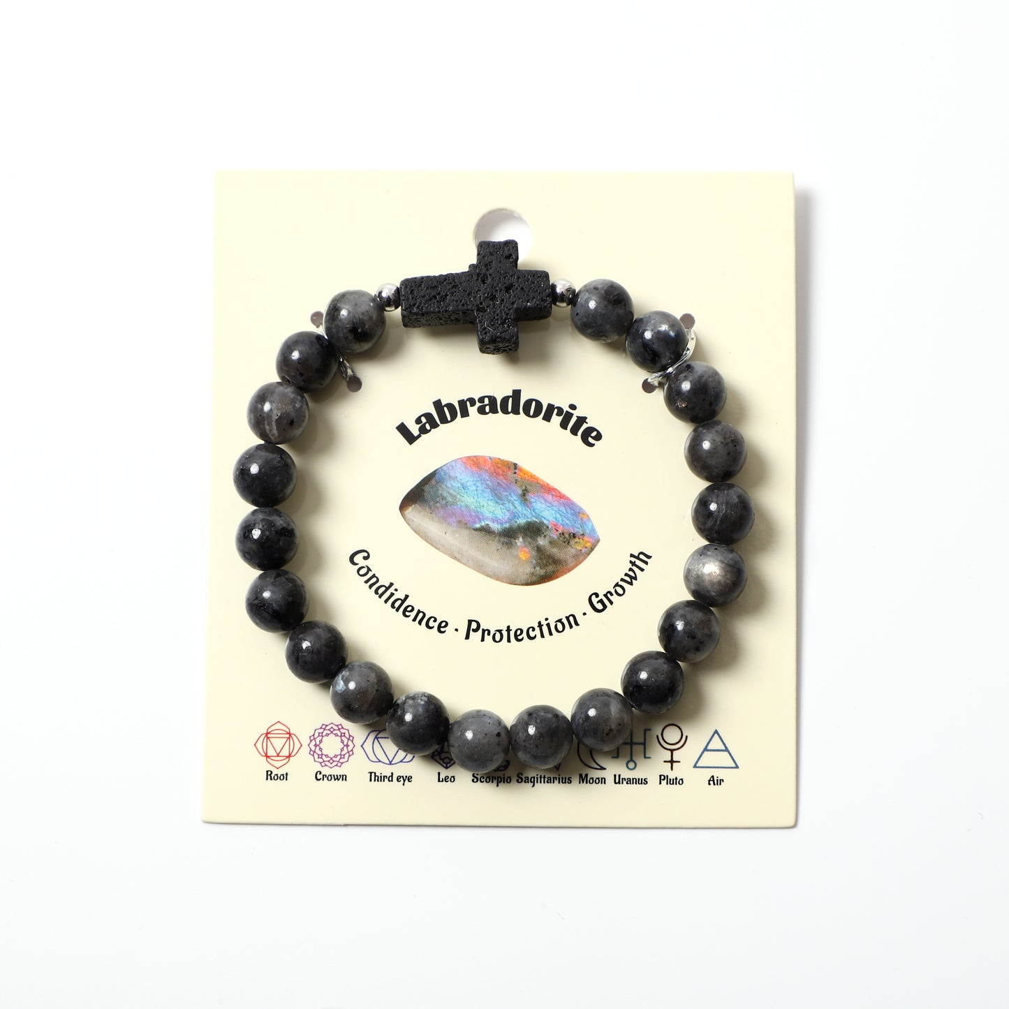 Black Lava Cross Bracelet Natural Stone / Wooden Round Bead 8mm| Faith & Protection | Wholesale Bulk Pricing