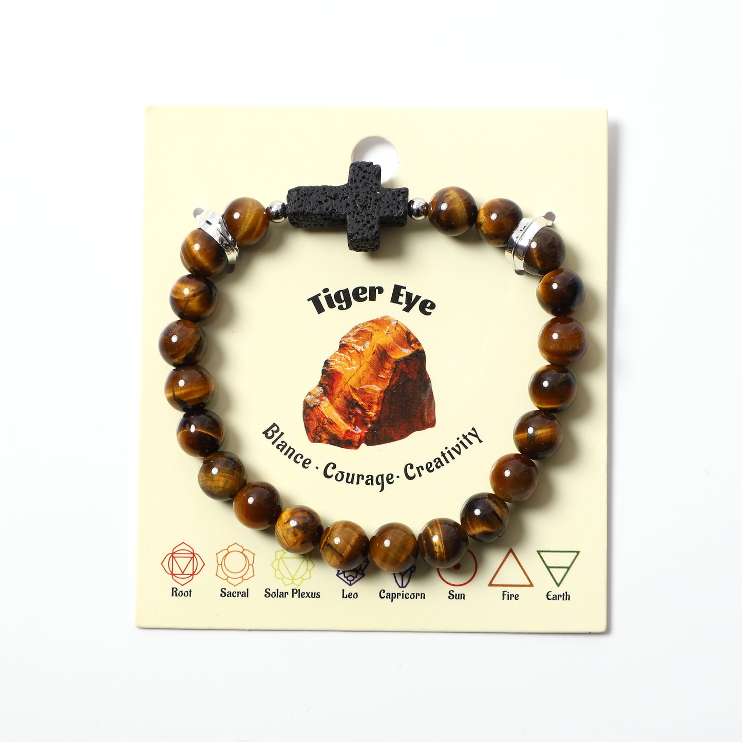 Black Lava Cross Bracelet Natural Stone / Wooden Round Bead 8mm| Faith & Protection | Wholesale Bulk Pricing