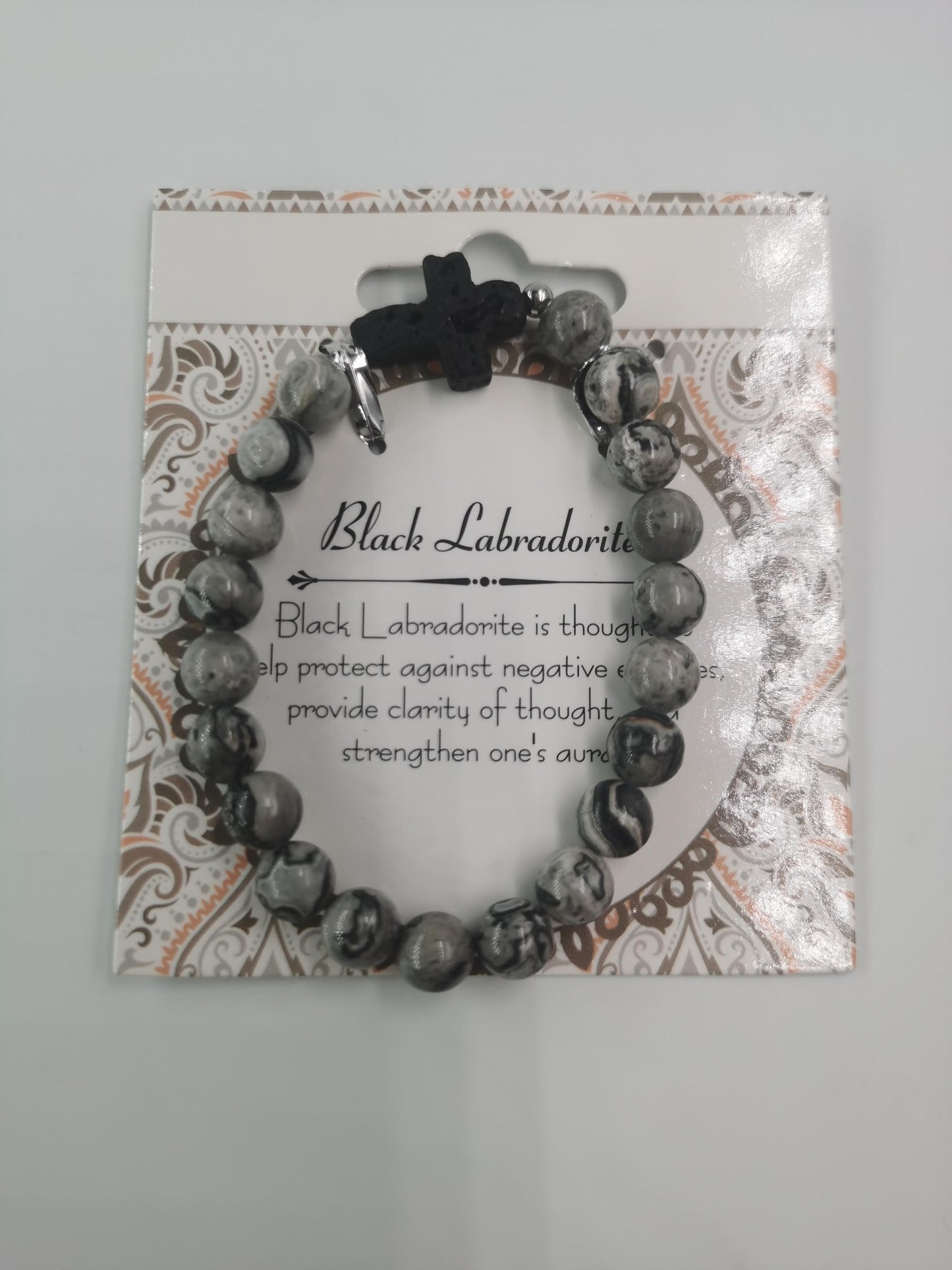 Black Lava Cross Bracelet Natural Stone / Wooden Round Bead 8mm| Faith & Protection | Wholesale Bulk Pricing