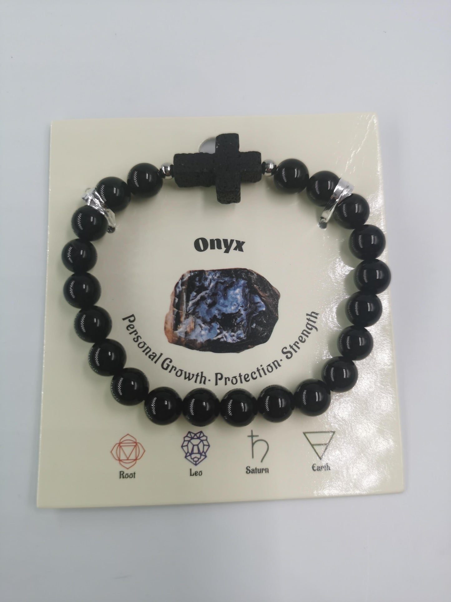 Black Lava Cross Bracelet Natural Stone / Wooden Round Bead 8mm| Faith & Protection | Wholesale Bulk Pricing