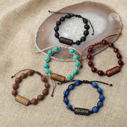 "BELIEVE" Bracelets  (8mm Lava Rock, Wooden beads) ROLA DIRECT BUY