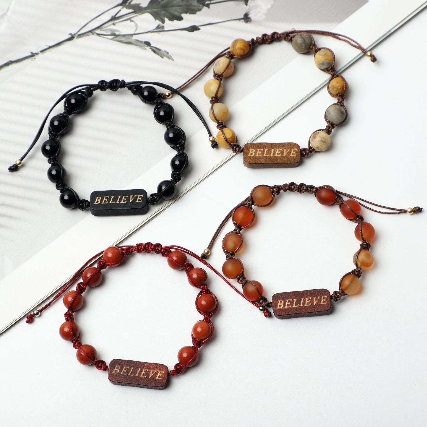 "BELIEVE" Bracelets  (8mm Lava Rock, Wooden beads) ROLA DIRECT BUY