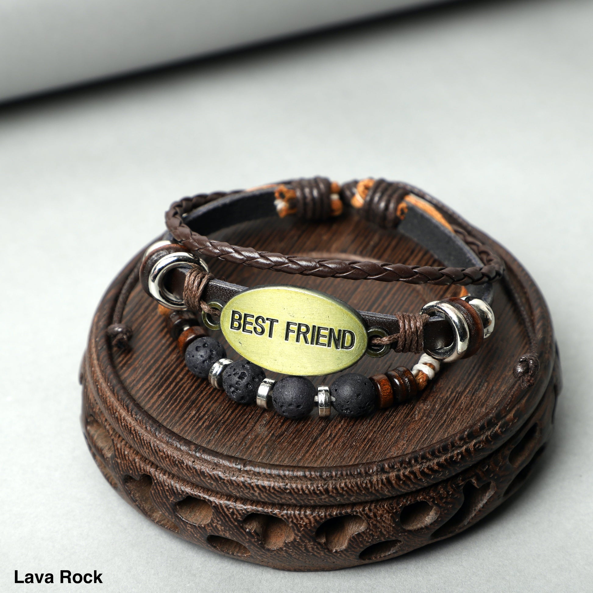 "BEST FRIEND"Leather Bracelets  ( 8mm Lava Rock  beads) ROLA DIRECT BUY