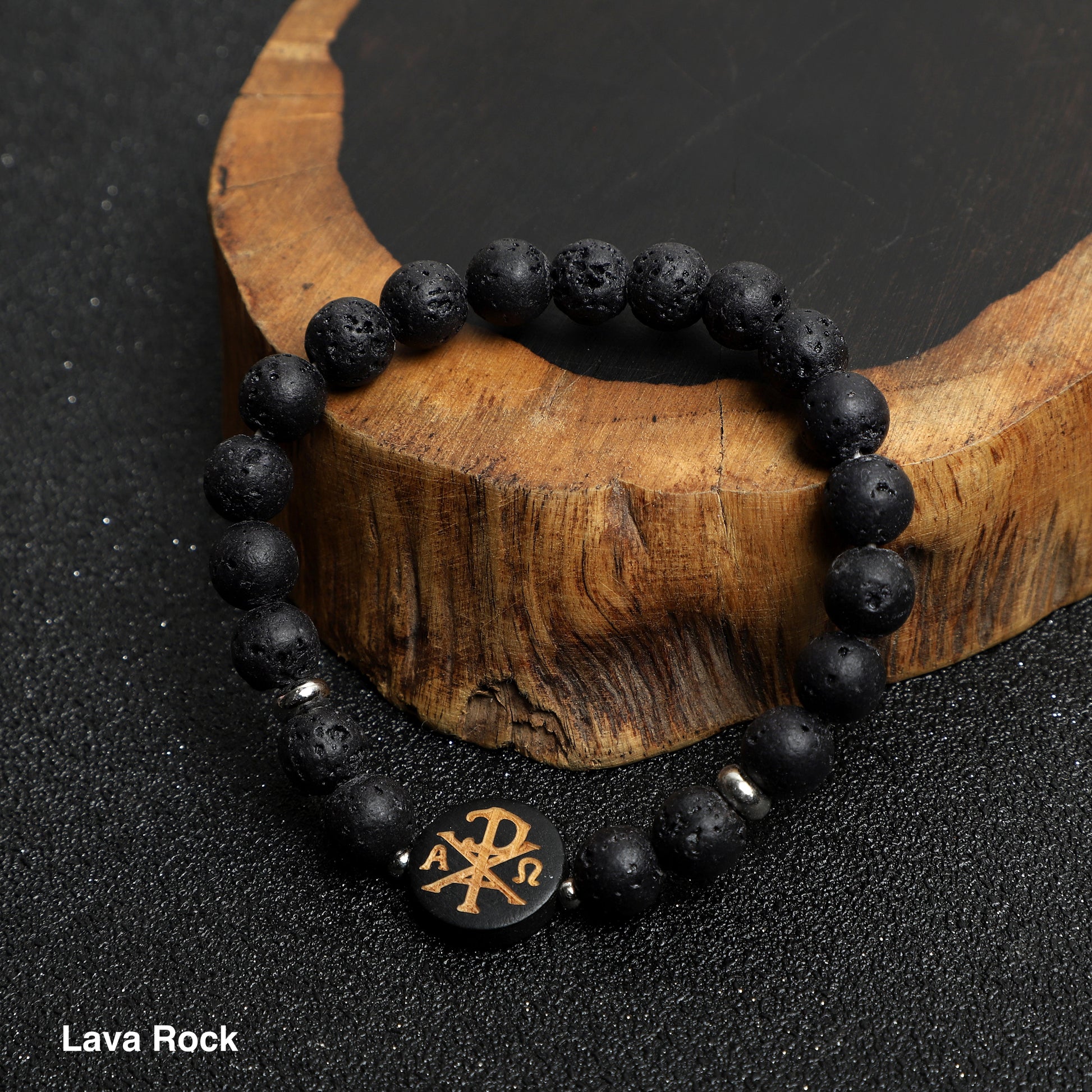 "Chi Rho" Symbol Bracelets ( 8mm Wooden, Lava Rock, Gemstone beads ) ROLA DIRECT BUY