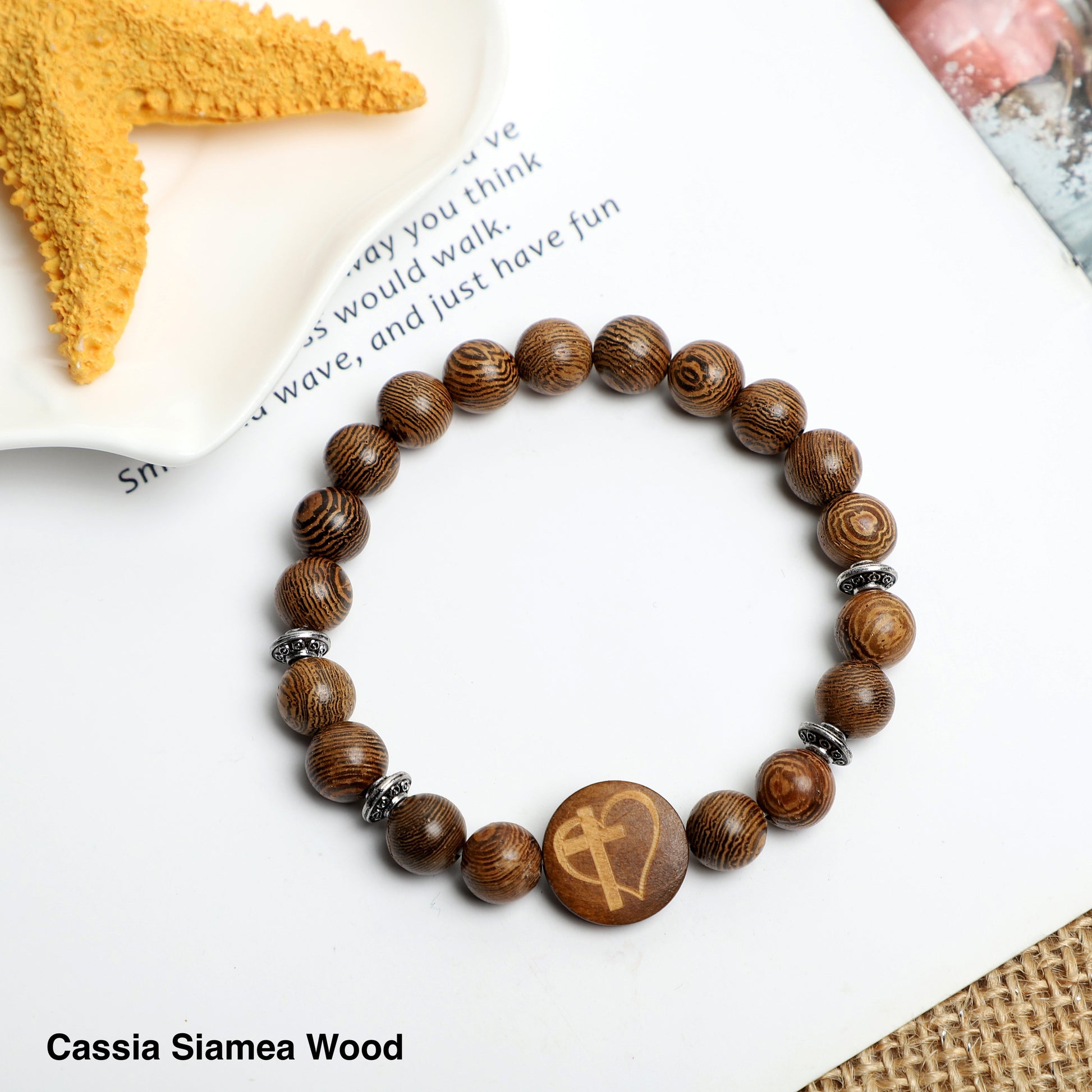 "Cross with Heart" Symbol Bracelet ( 8mm Lava Rock, Wooden beads) ROLA DIRECT BUY