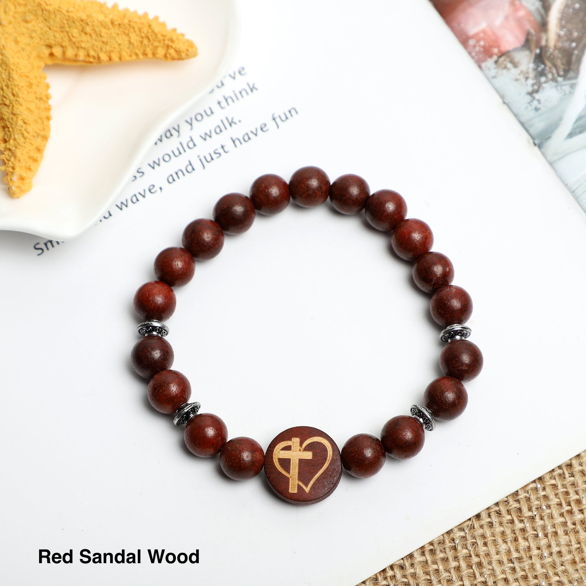 "Cross with Heart" Symbol Bracelet ( 8mm Lava Rock, Wooden beads) ROLA DIRECT BUY