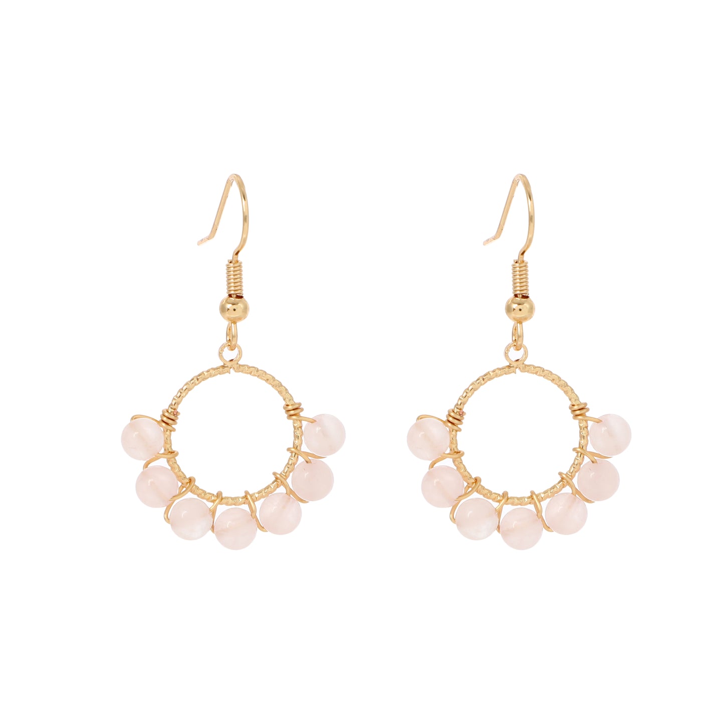 Round Wire Earrings Natural Gemstone Beaded | Love & Good Luck | Wholesale Bulk Pricing